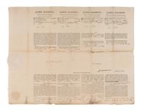 MADISON, James (1751-1831). Partly printed document signed ("James Madison"), as President, Washington, D. C., 24 September 1812, countersigned by James MONROE (1758-1831), as Secretary of State.