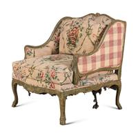 A Louis XV Style Painted Bergère and Ottoman
