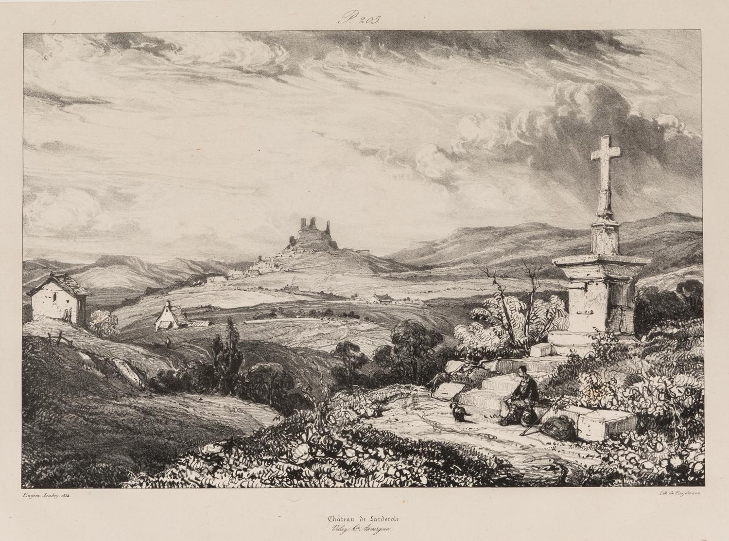 A Group of Six Works by Various Artists, , including Château de Larderole, 1832, Église de Saint-Nectaire, Ruines du Château de Bouzols