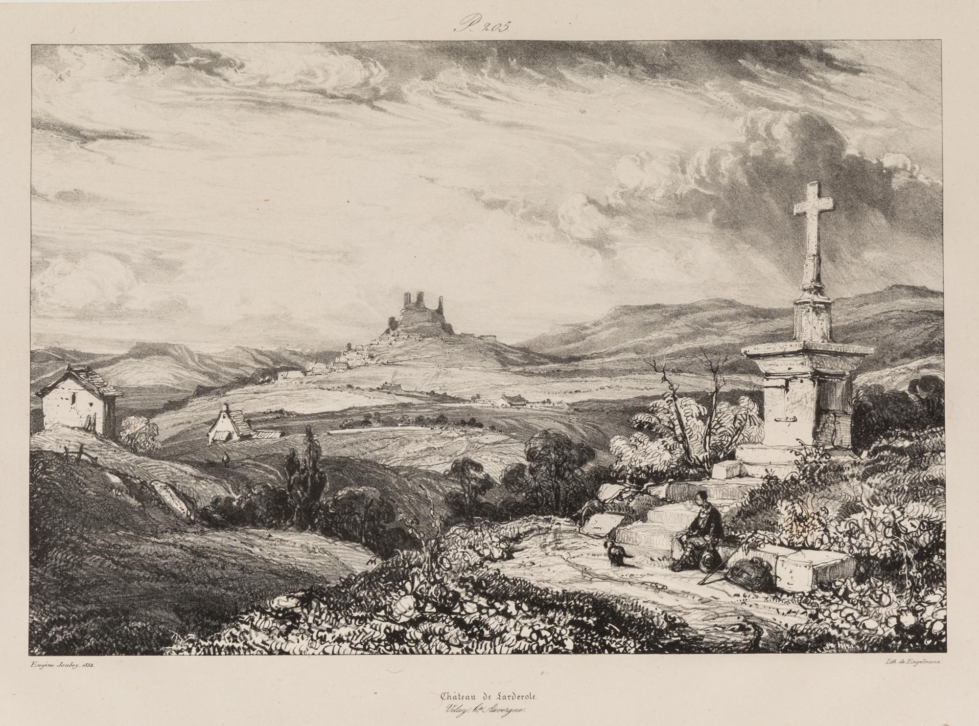 A Group of Six Works by Various Artists, , including Château de Larderole, 1832, Église de Saint-Nectaire, Ruines du Château de Bouzols