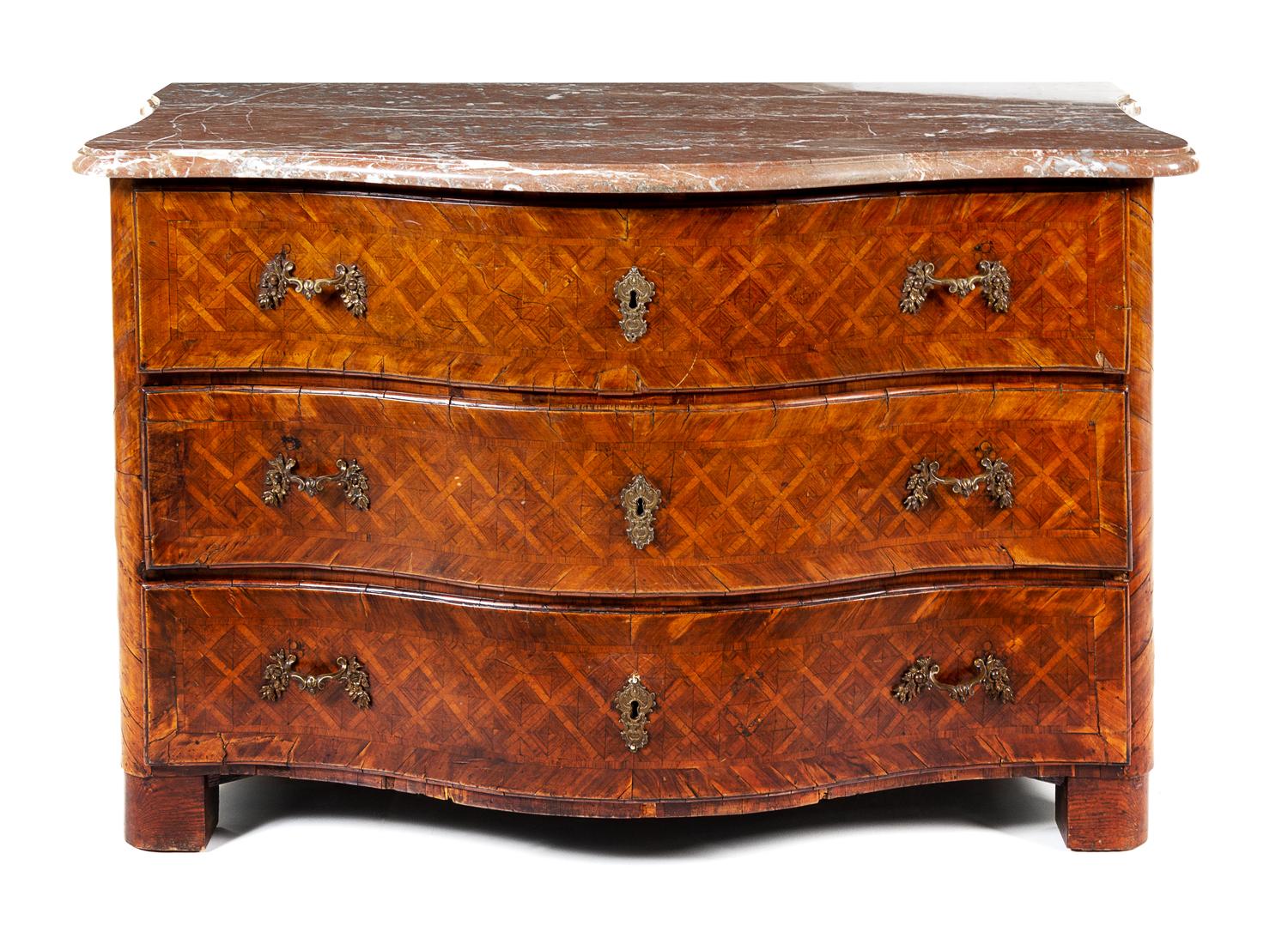 A Regence Parquetry Commode Height 32 x width 50 1/2 x depth 27 1/2 inches. — 18TH CENTURY