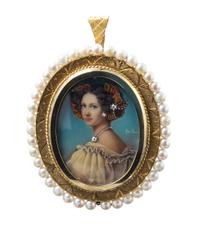 An 18 Karat Yellow Gold, Cultured Pearl and Diamond Portrait Miniature Pendant/Brooch, Italian, 9.80 dwts.