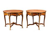 A Pair of Large Louis XV Style Bronze Mounted Marble-Top Guéridons