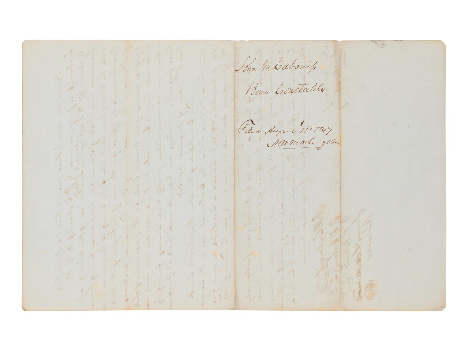 LINCOLN, Abraham (1809-1865). Manuscript document signed twice ("A. Lincoln"), [Springfield], 5 August 1847.