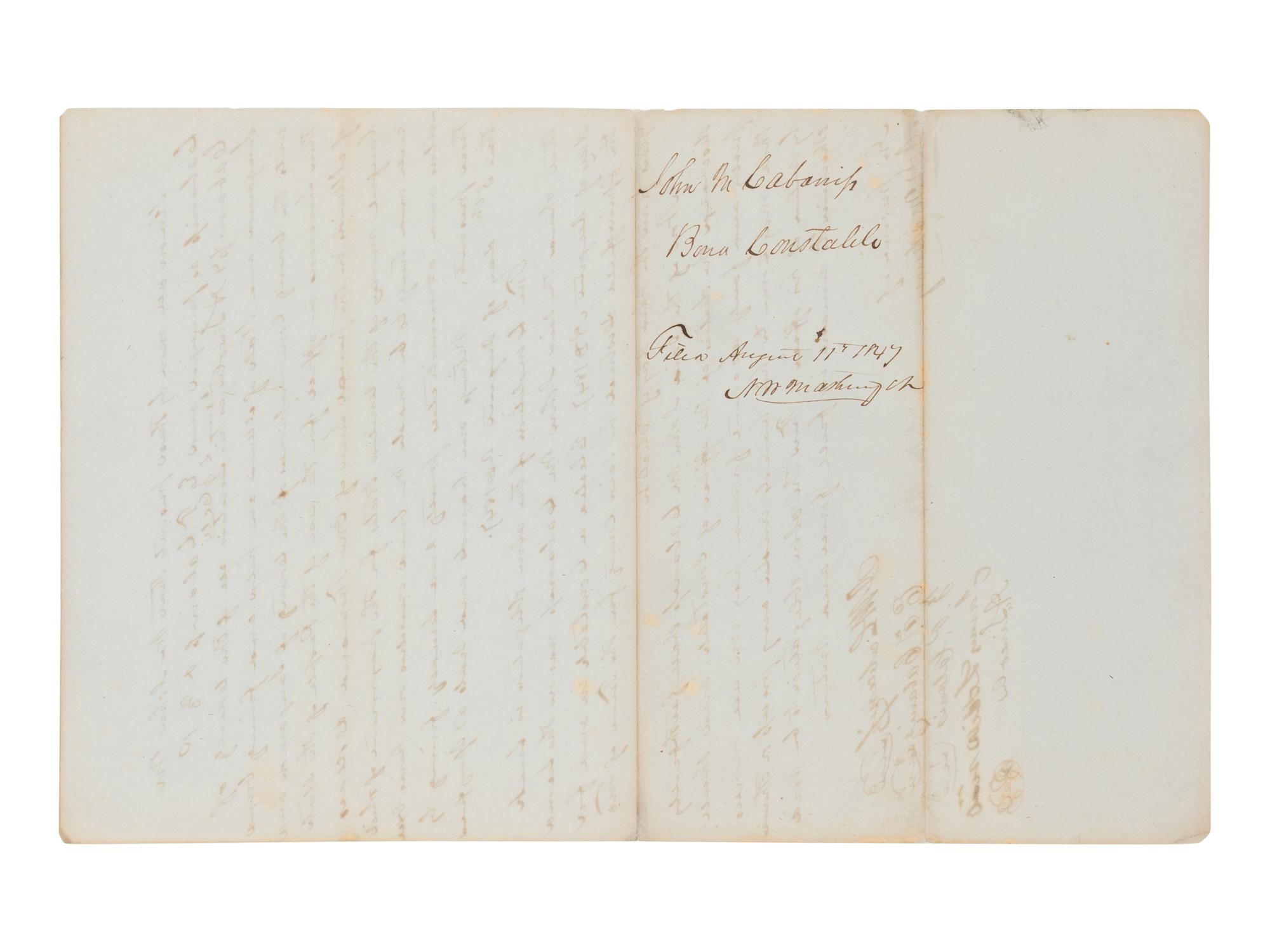 LINCOLN, Abraham (1809-1865). Manuscript document signed twice ("A. Lincoln"), [Springfield], 5 August 1847.