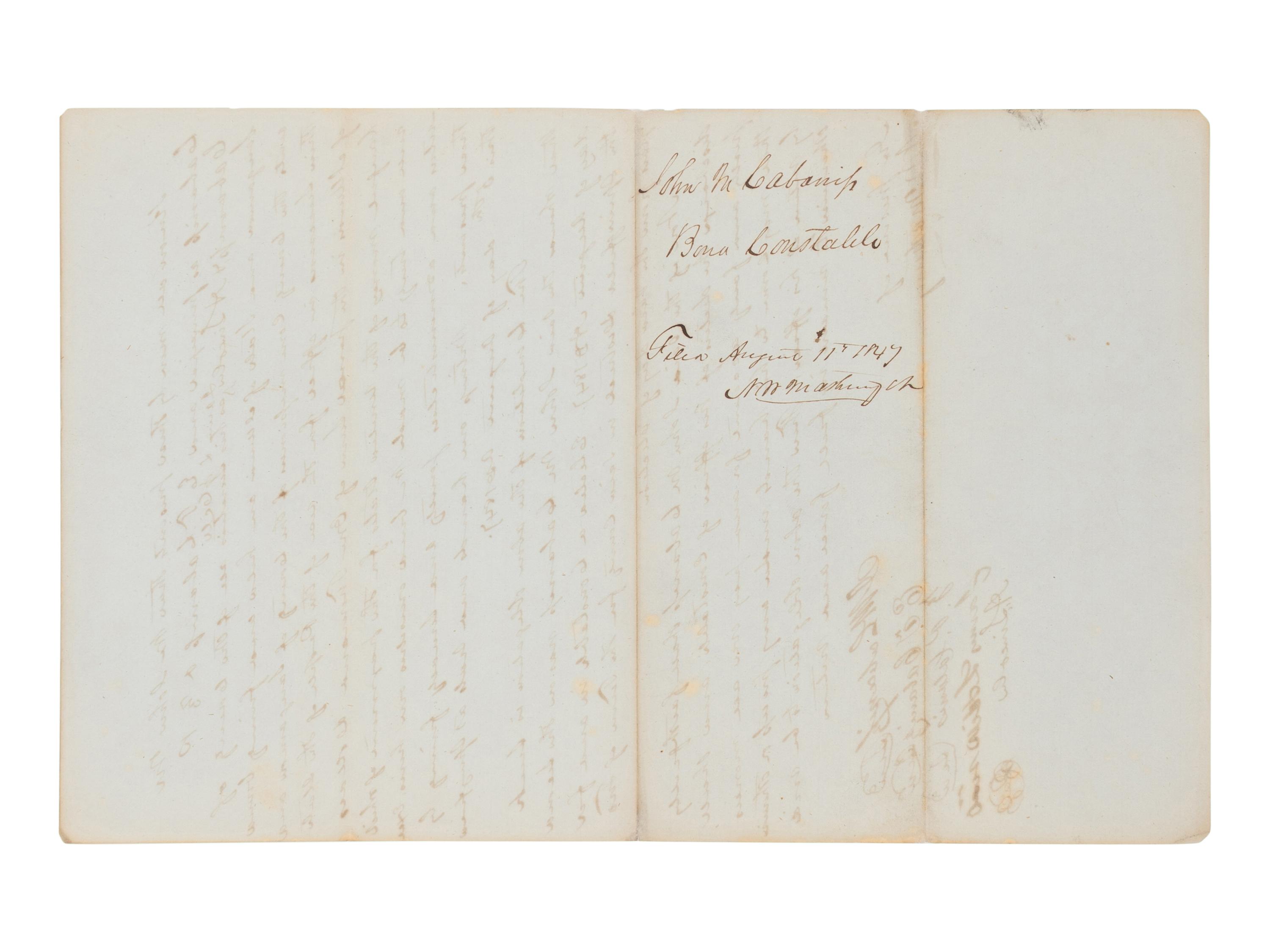 LINCOLN, Abraham (1809-1865). Manuscript document signed twice ("A. Lincoln"), [Springfield], 5 August 1847.