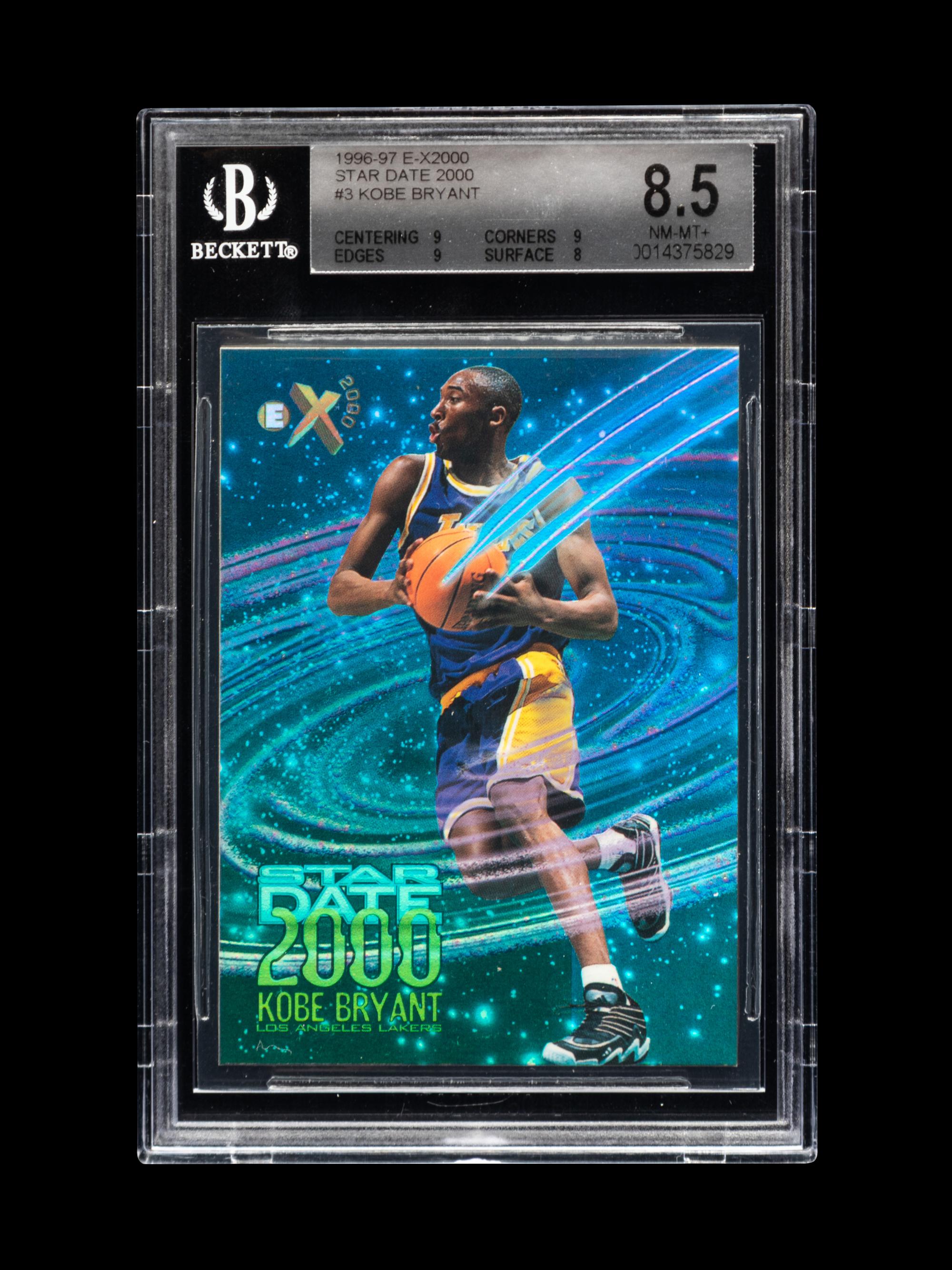 A 1996-97 Skybox E-X2000 Star Date Kobe Bryant Rookie Basketball Card No. 3 (BGS 8.5 NM-MT+)
