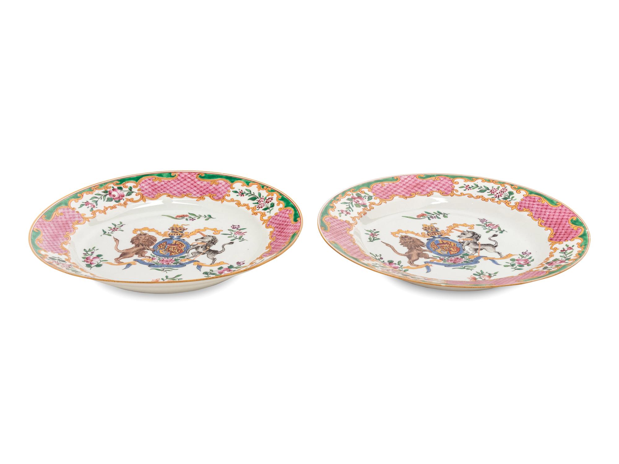 A Pair of Samson Famille Rose Porcelain Armorial Dinner Plates