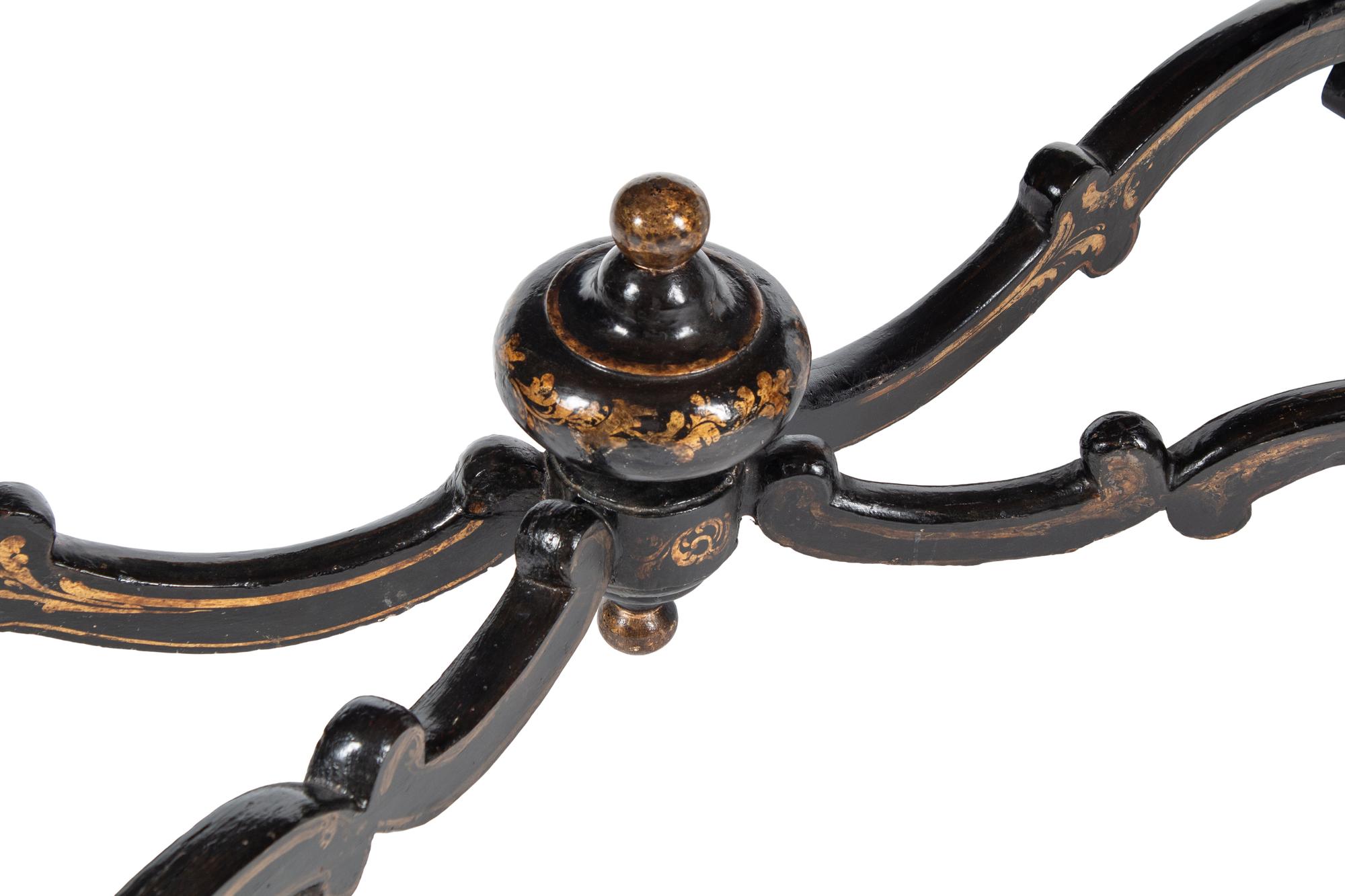 A Pair of English Black and Gilt-Japanned Console Tables
