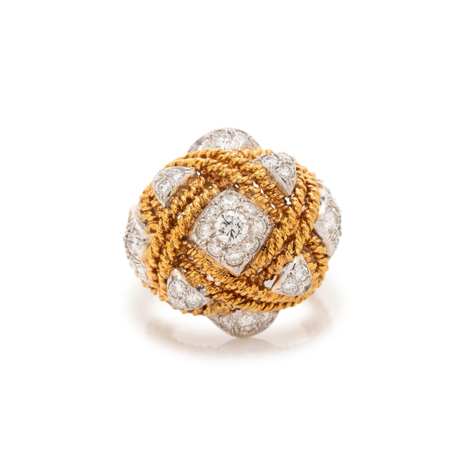 BICOLOR GOLD AND DIAMOND BOMBE RING