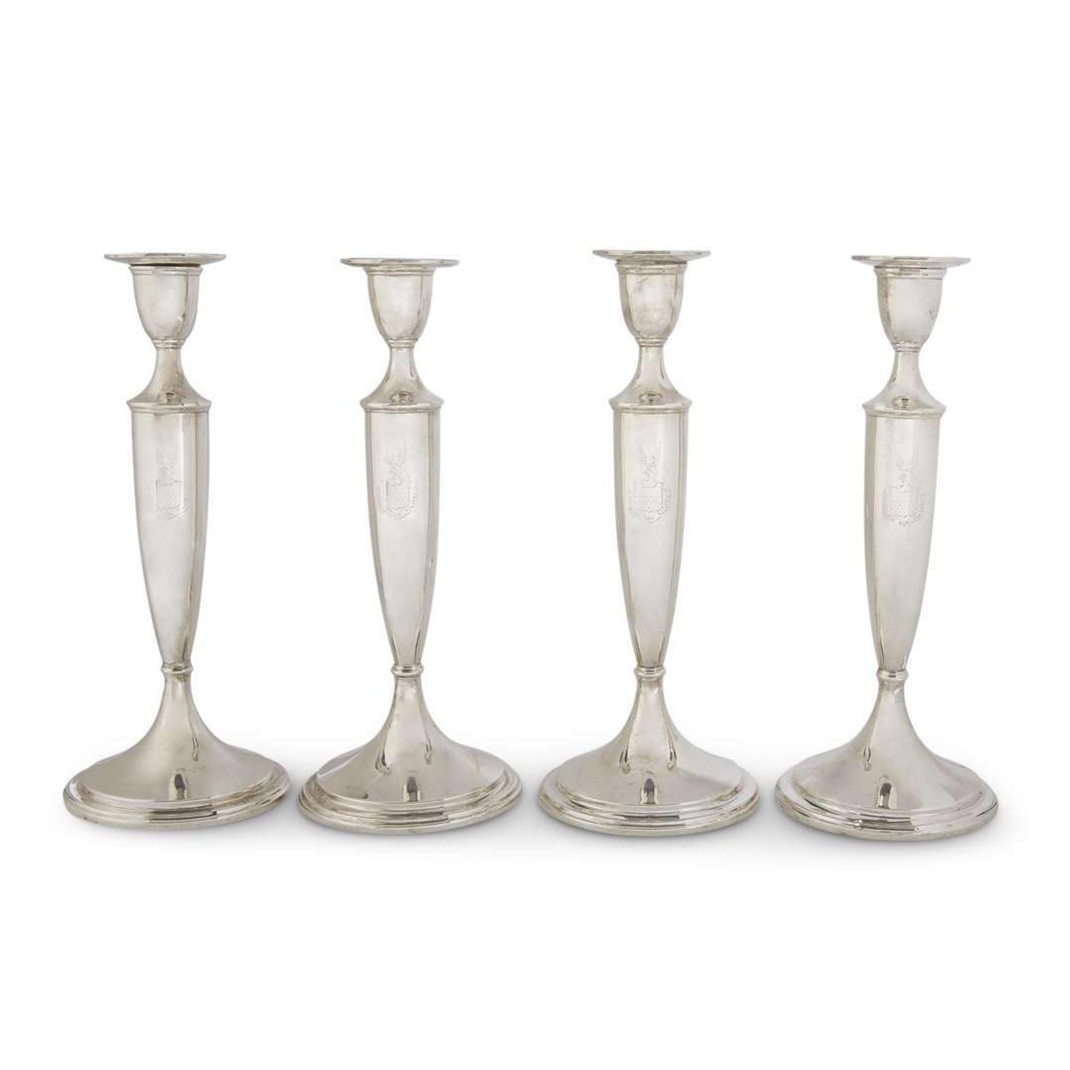 Four American sterling silver weighted candlesticks kirk & sons, baltimore, maryland, 20th century