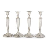 Four American sterling silver weighted candlesticks kirk & sons, baltimore, maryland, 20th century