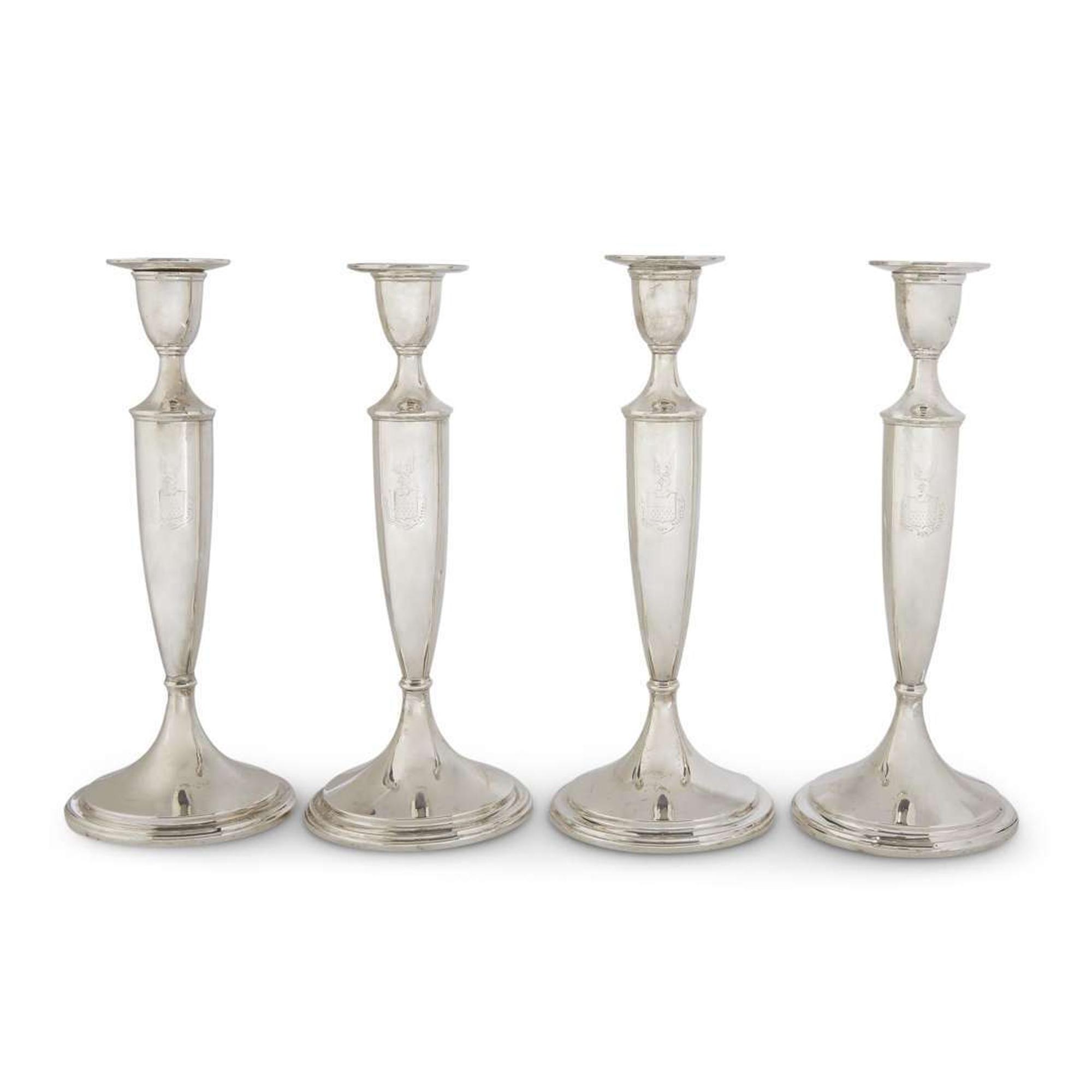 Four American sterling silver weighted candlesticks kirk & sons, baltimore, maryland, 20th century