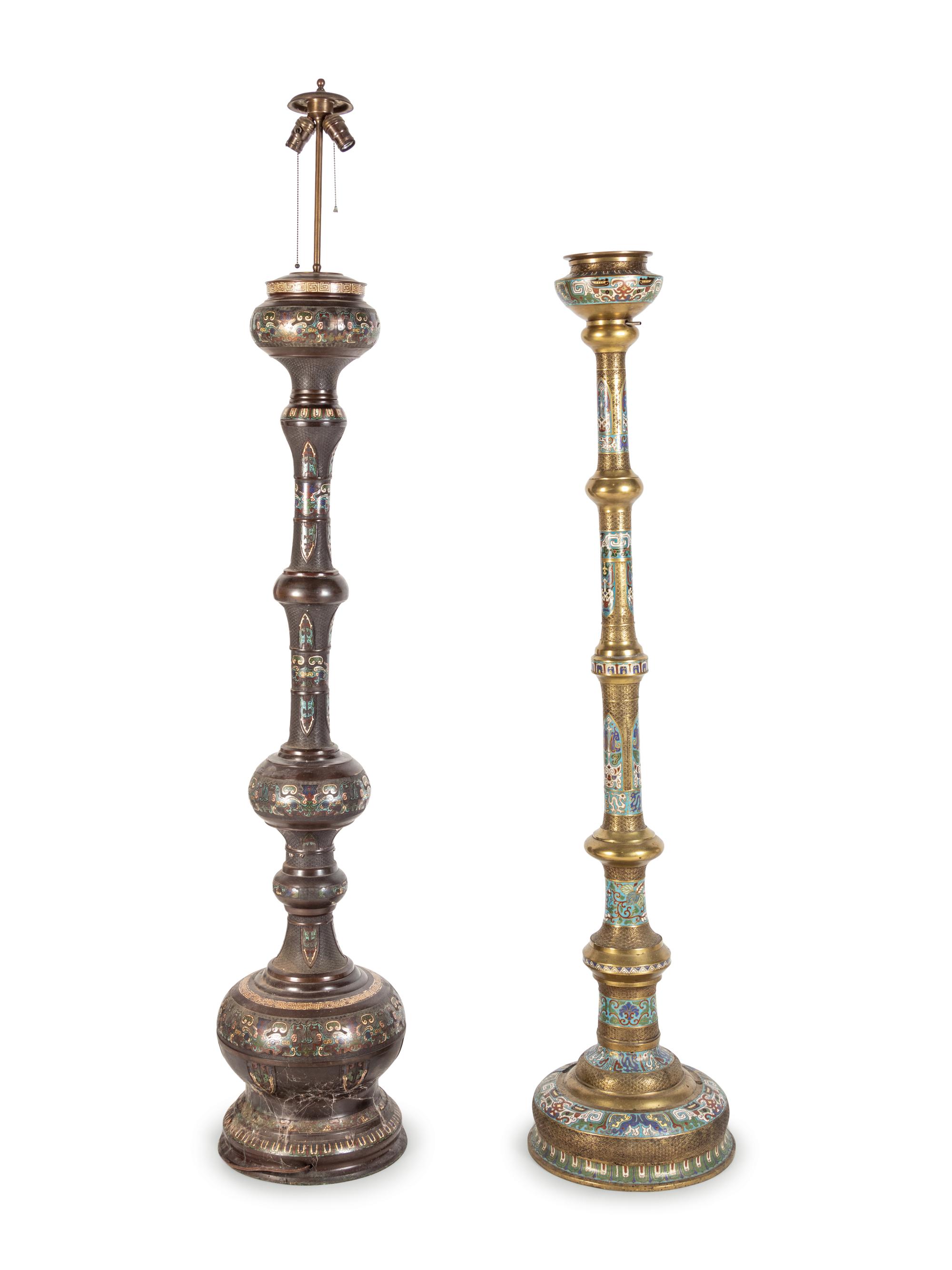 Two Japanese Champlevé Floor Lamp Stands