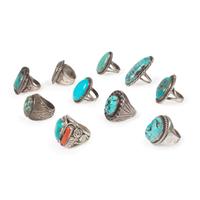 An Assortment of Navajo Silver and Turquoise Rings