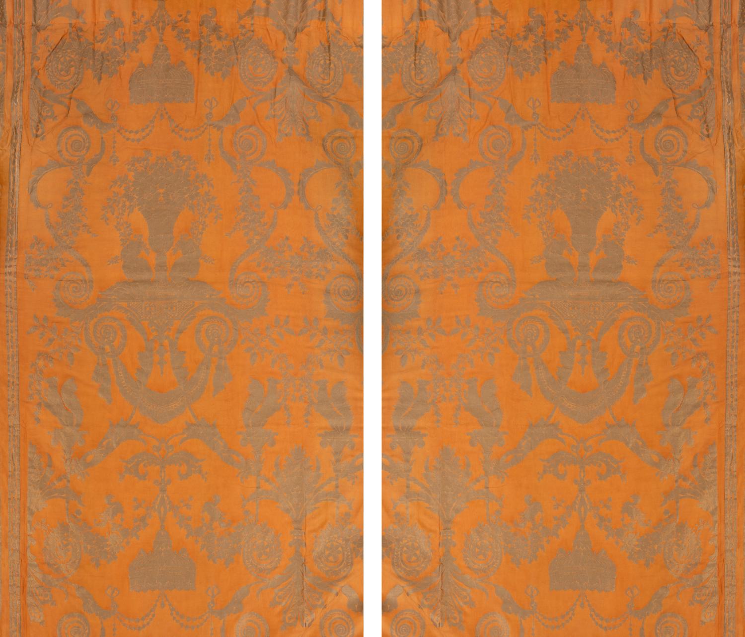 Two Pairs of Fortuny Printed Cotton Lamballe Pattern Drapes — 20TH CENTURY