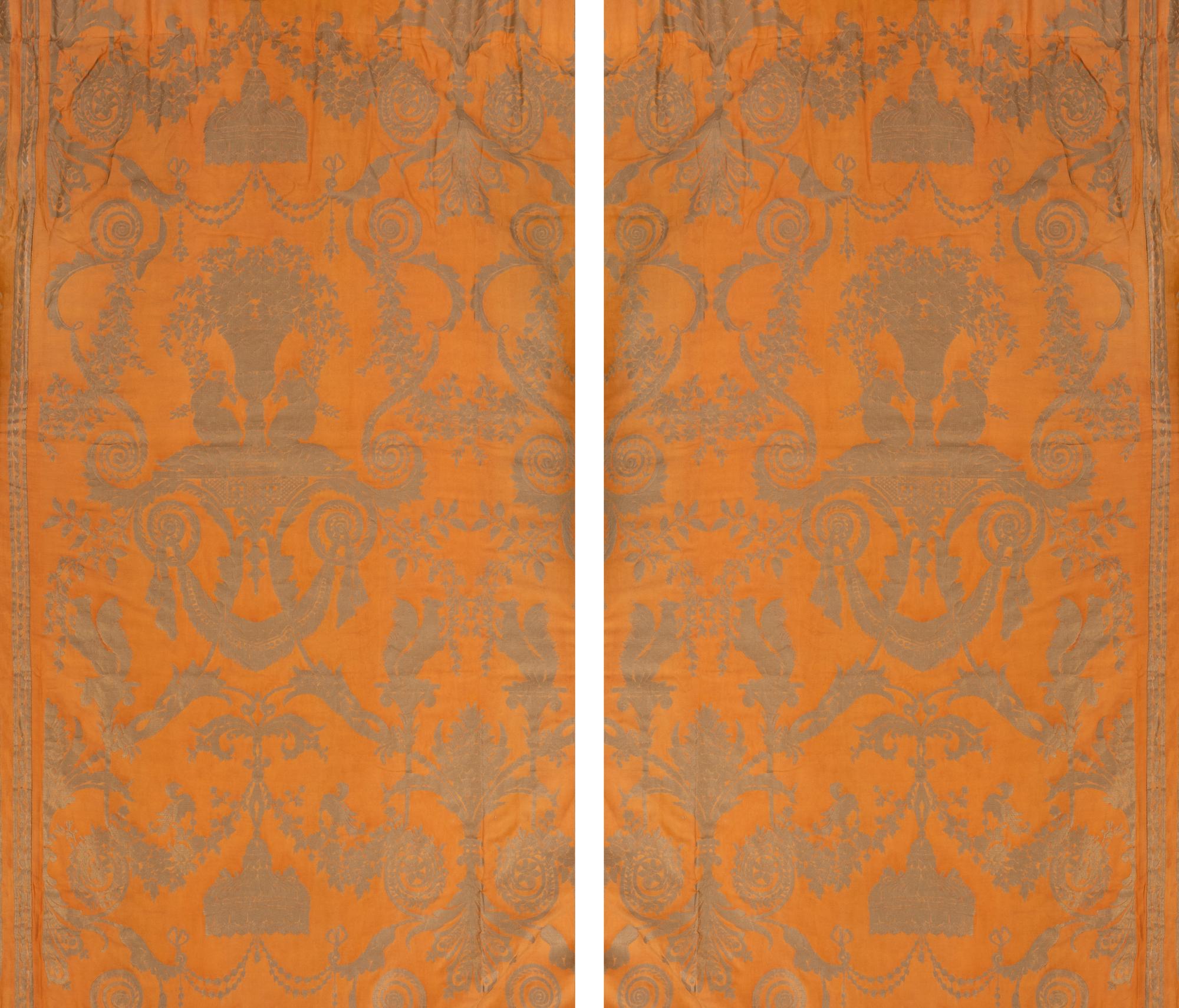 Two Pairs of Fortuny Printed Cotton Lamballe Pattern Drapes — 20TH CENTURY