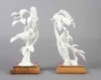 A Pair of Royal Worcester Dorothy Doughty Birds, Lazuli Buntings, Height 10 3/4 inches.
