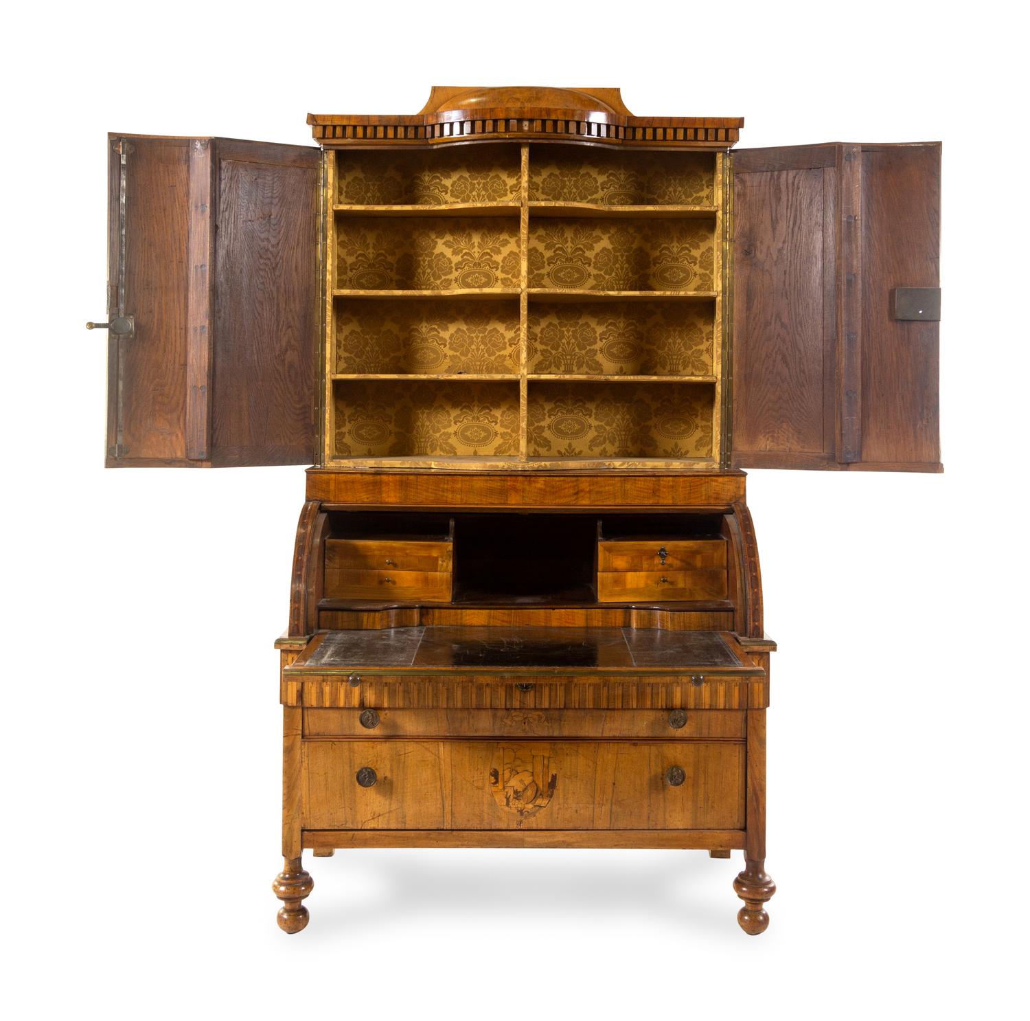 A German or Austrian Marquetry Cylinder Bureau