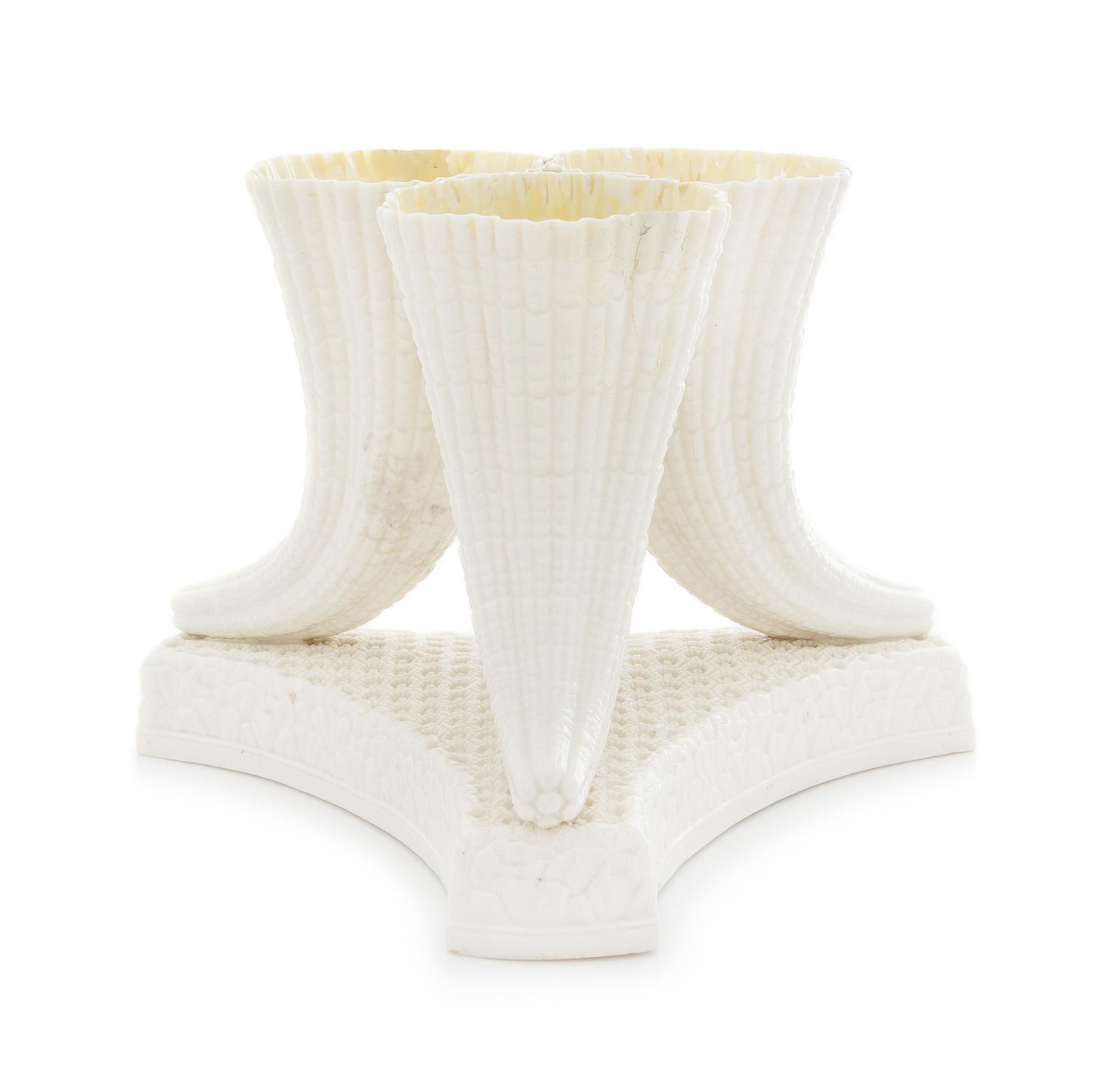 A Belleek Triple Hippiritus Vase Height 6 1/2 inches. — FIRST BLACK MARK (1863-1891)