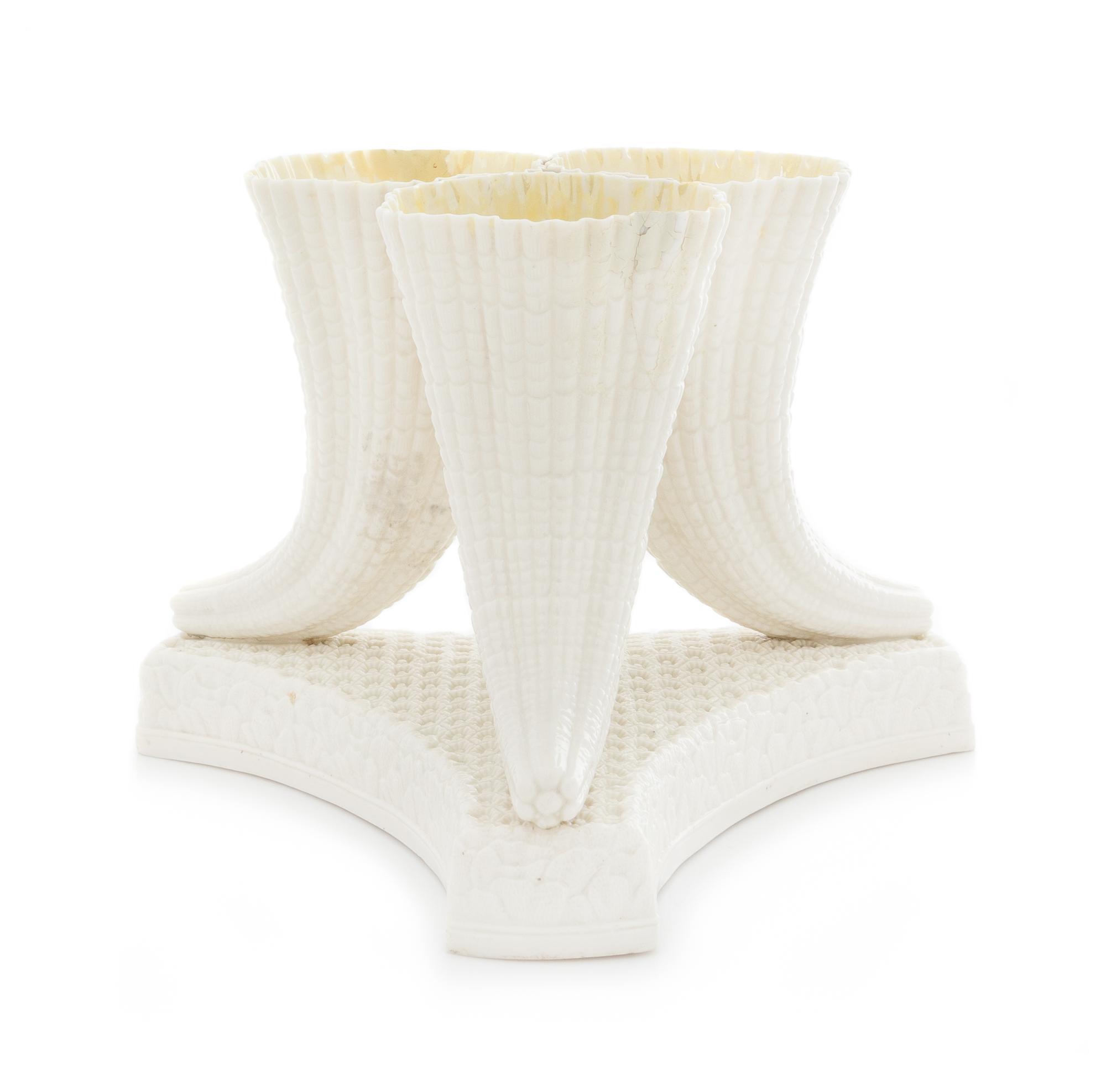 A Belleek Triple Hippiritus Vase Height 6 1/2 inches. — FIRST BLACK MARK (1863-1891)