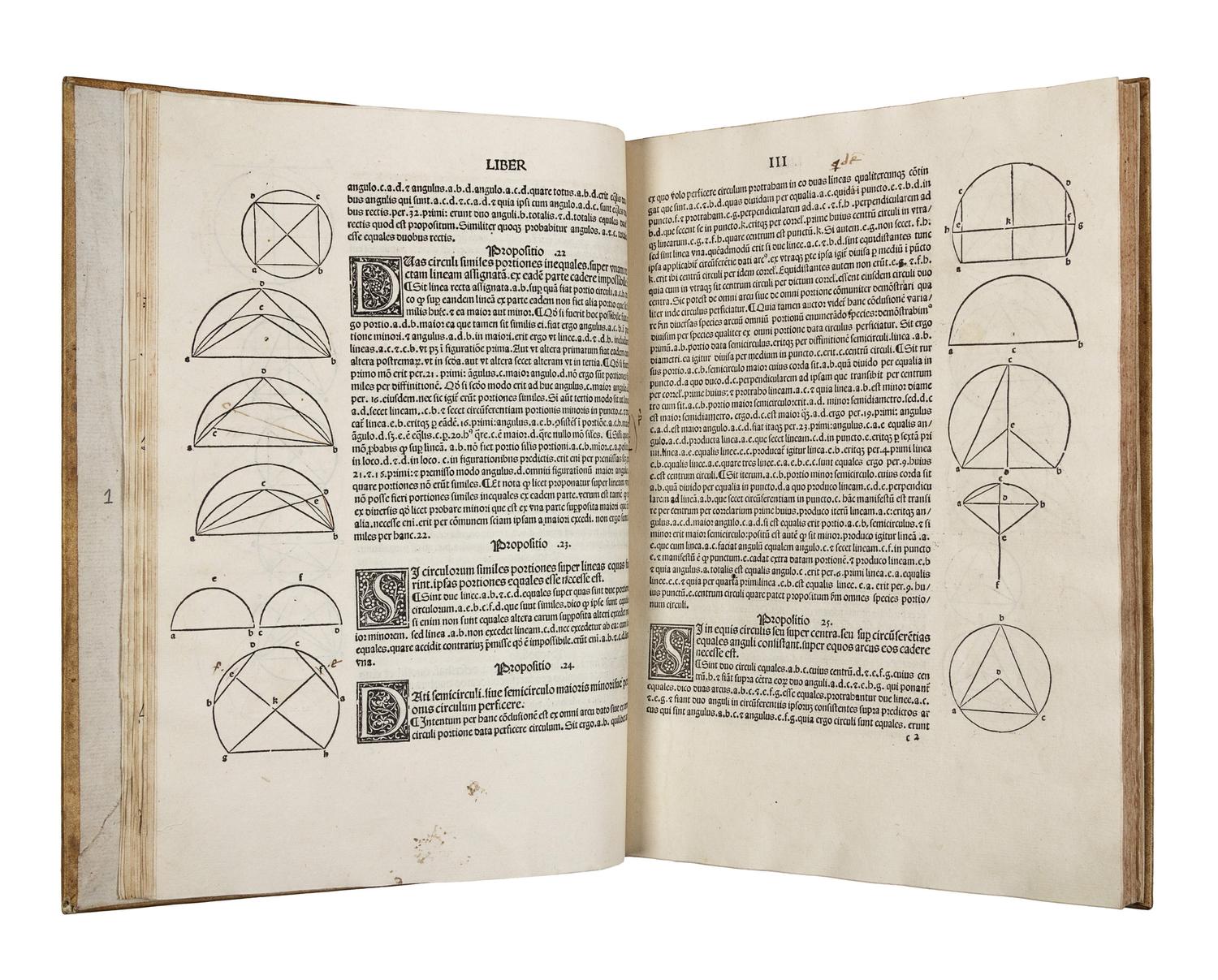 EUCLID (fl. ca 300 B.C.). Elementa geometriae . Translated from the Arabic by Adelard of Bath. Edited by Giovanni Campano. Venice: Erhard Ratdolt, 25 May 1482.