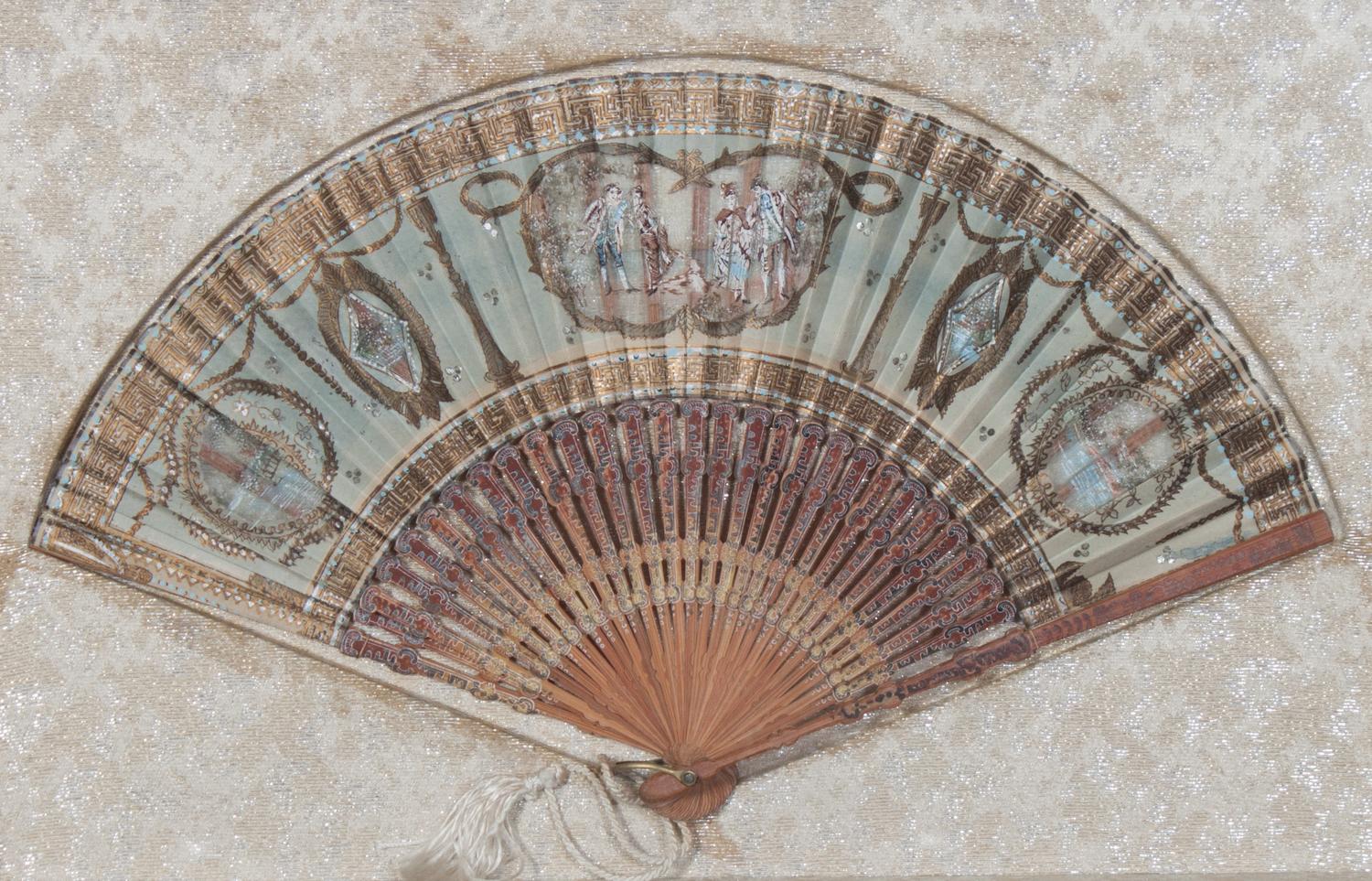 Five French Painted Paper Fans Height of largest frame 15 x width 24 1/2 inches. — 20TH CENTURY