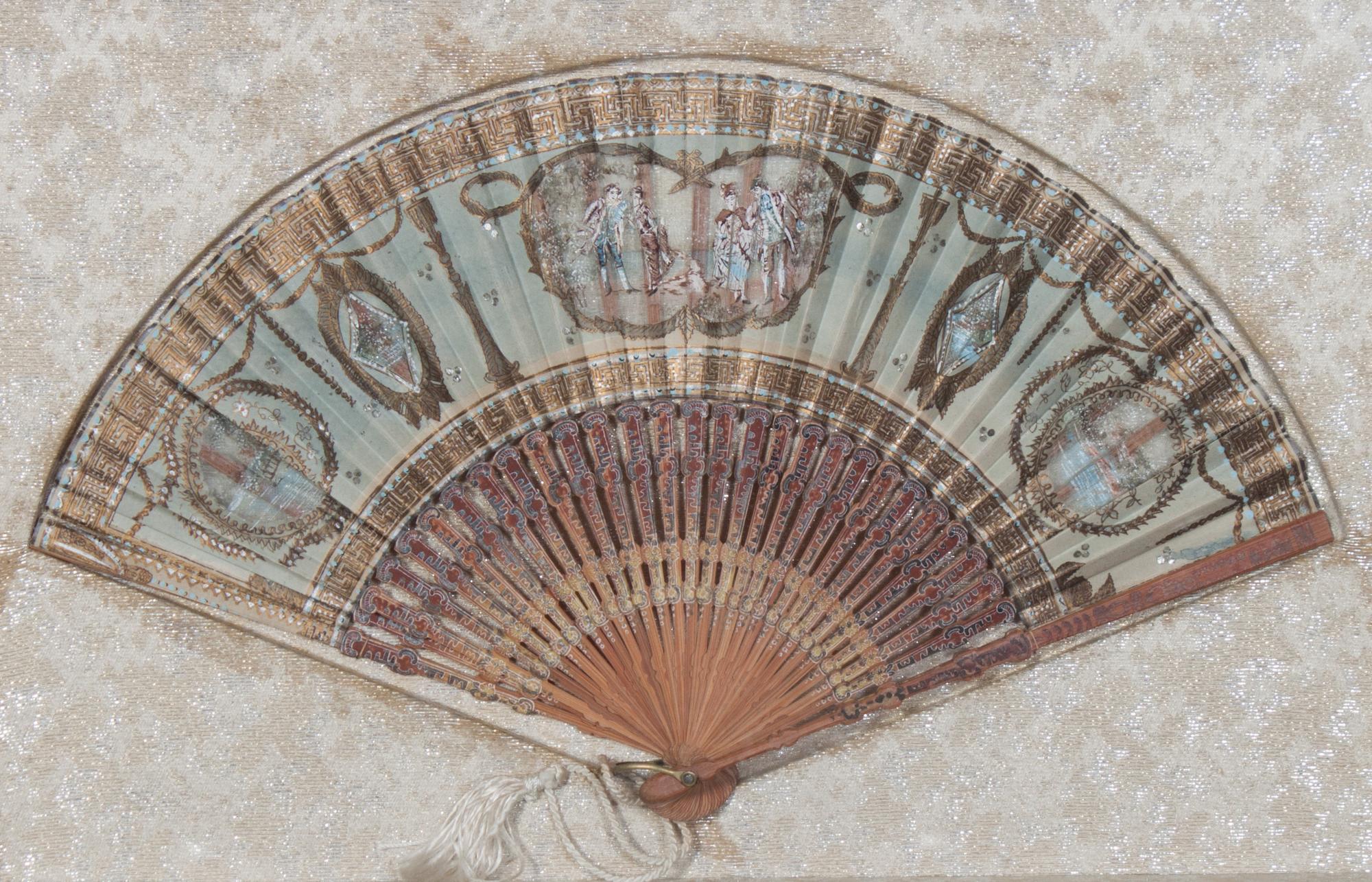 Five French Painted Paper Fans Height of largest frame 15 x width 24 1/2 inches. — 20TH CENTURY