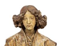 A Continental Carved Polychrome and Gilt Wood Figure