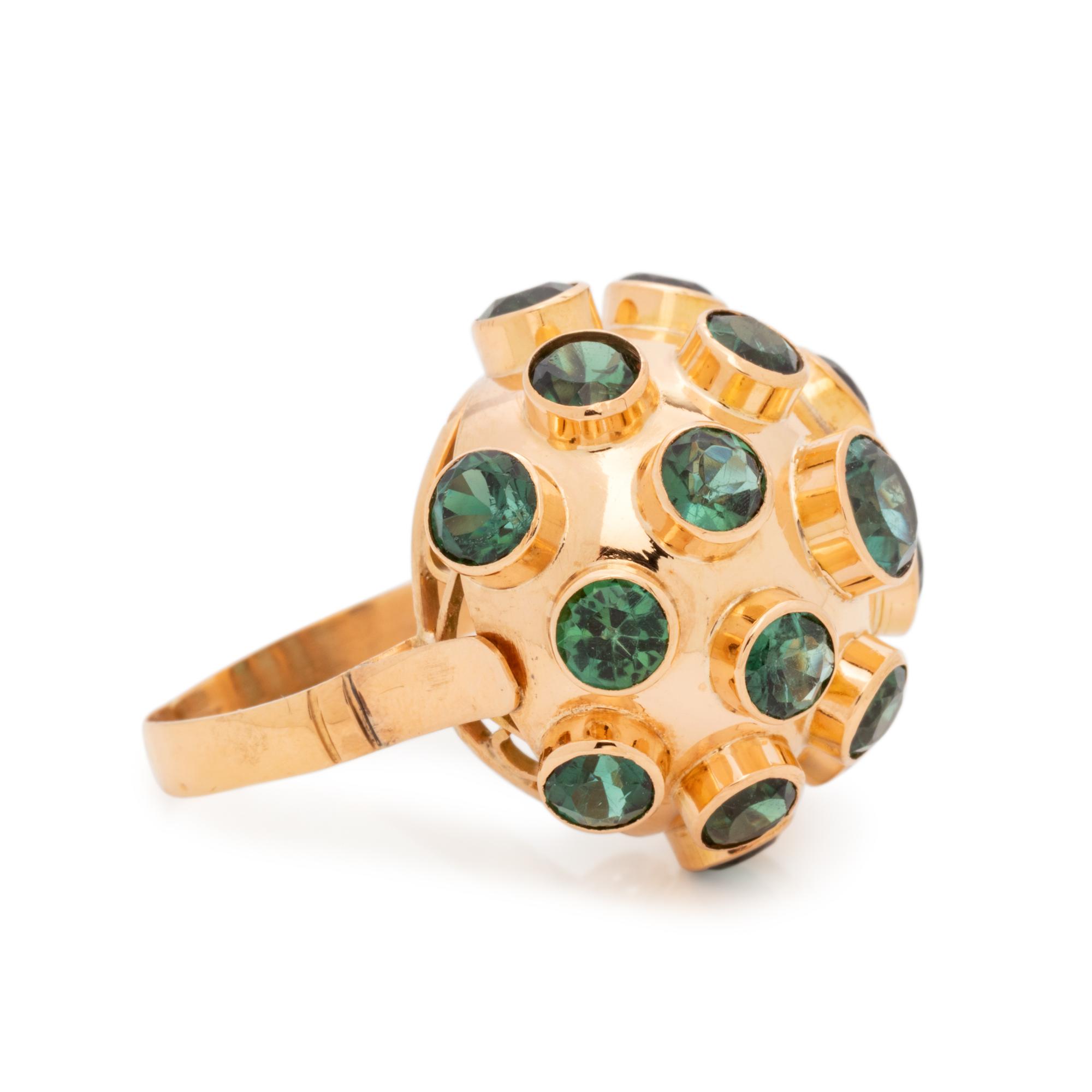 YELLOW GOLD AND GREEN TOURMALINE SPUTNIK RING