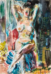 Francis Chapin, (American, 1899-1965), A group of three works: Nude, Nude with Orange Drape, and Vase of Flowers