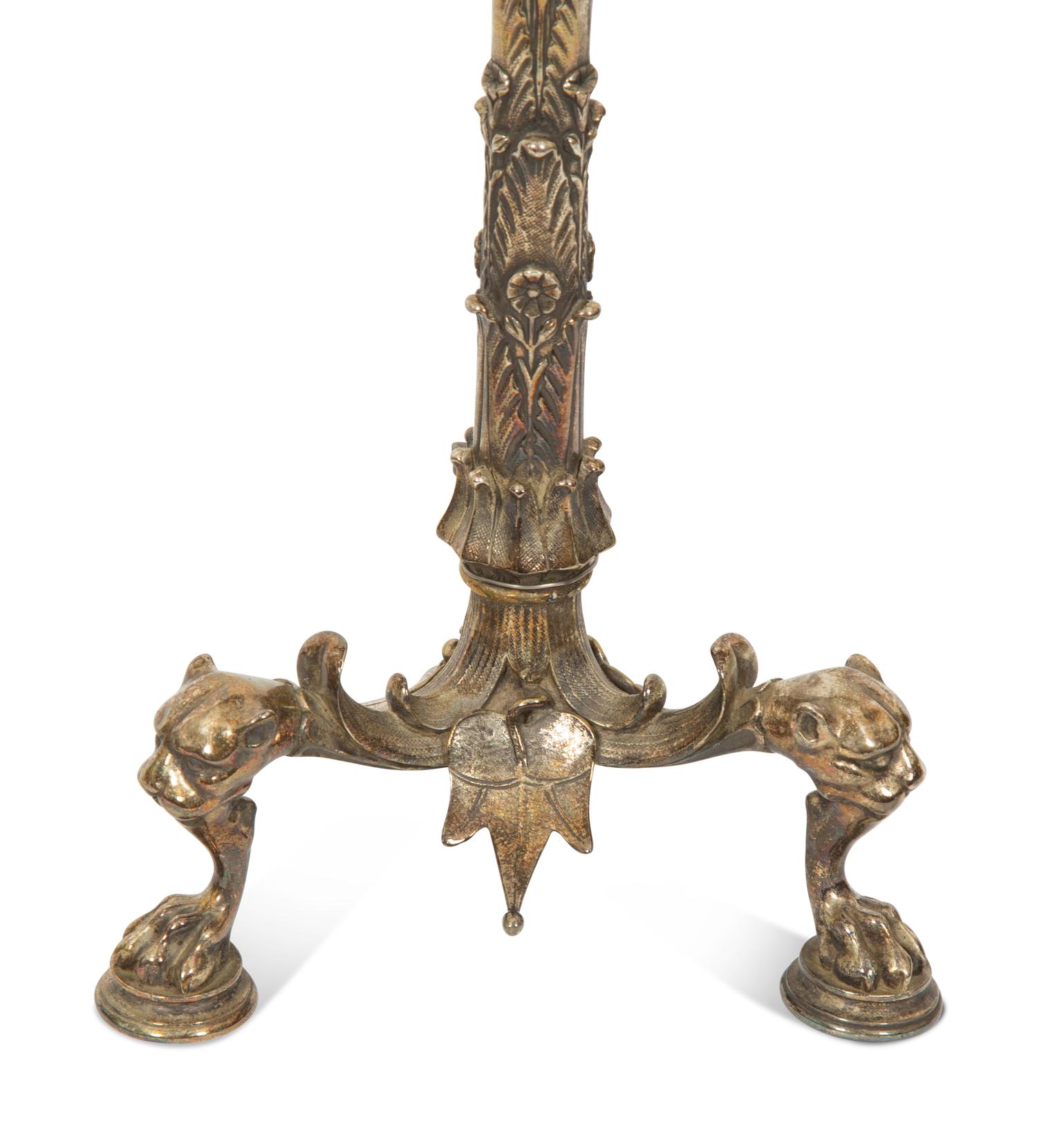 A Pair of Grand Tour Silvered Bronze Candelabra Mounted as Lamps