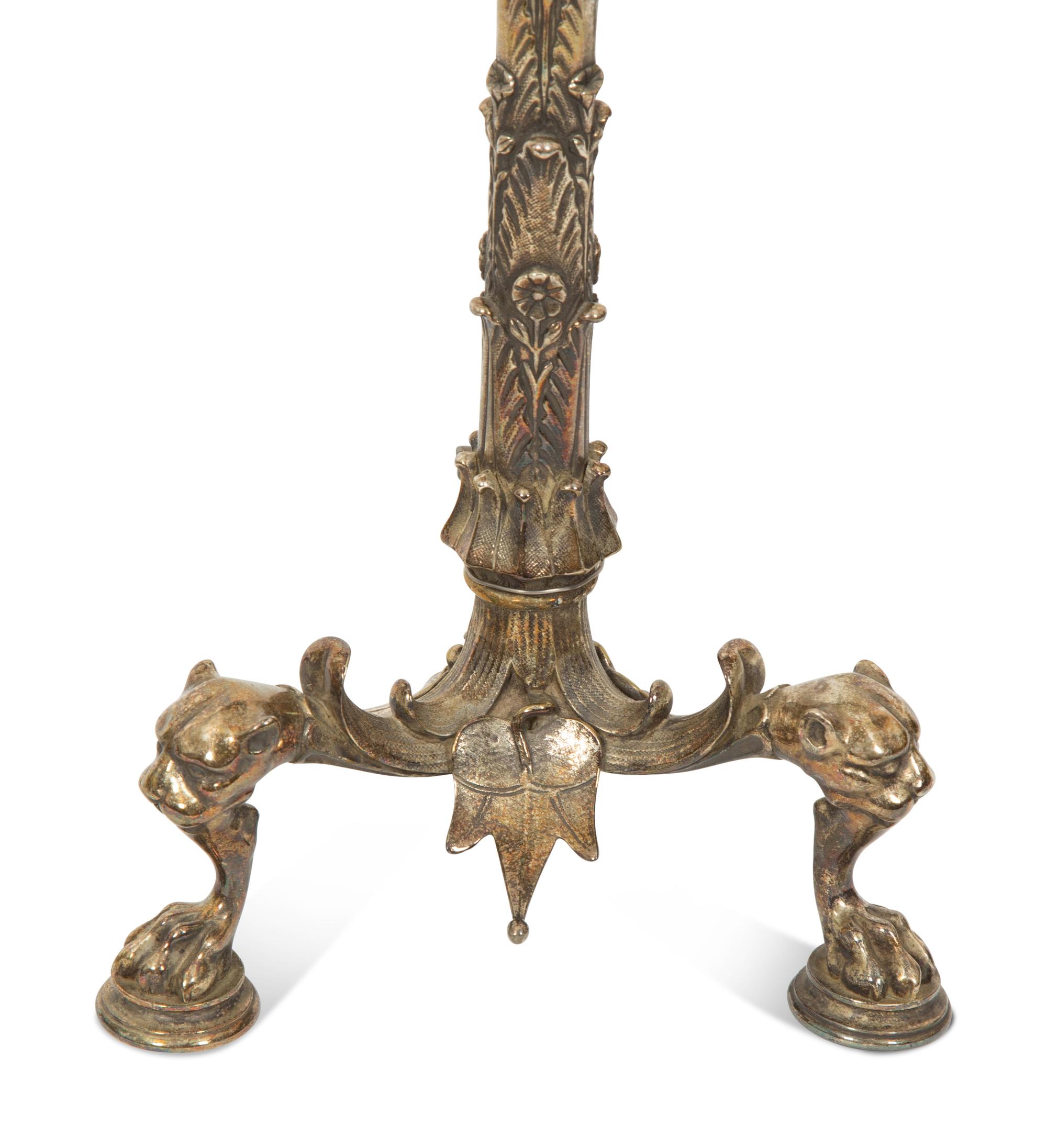 A Pair of Grand Tour Silvered Bronze Candelabra Mounted as Lamps