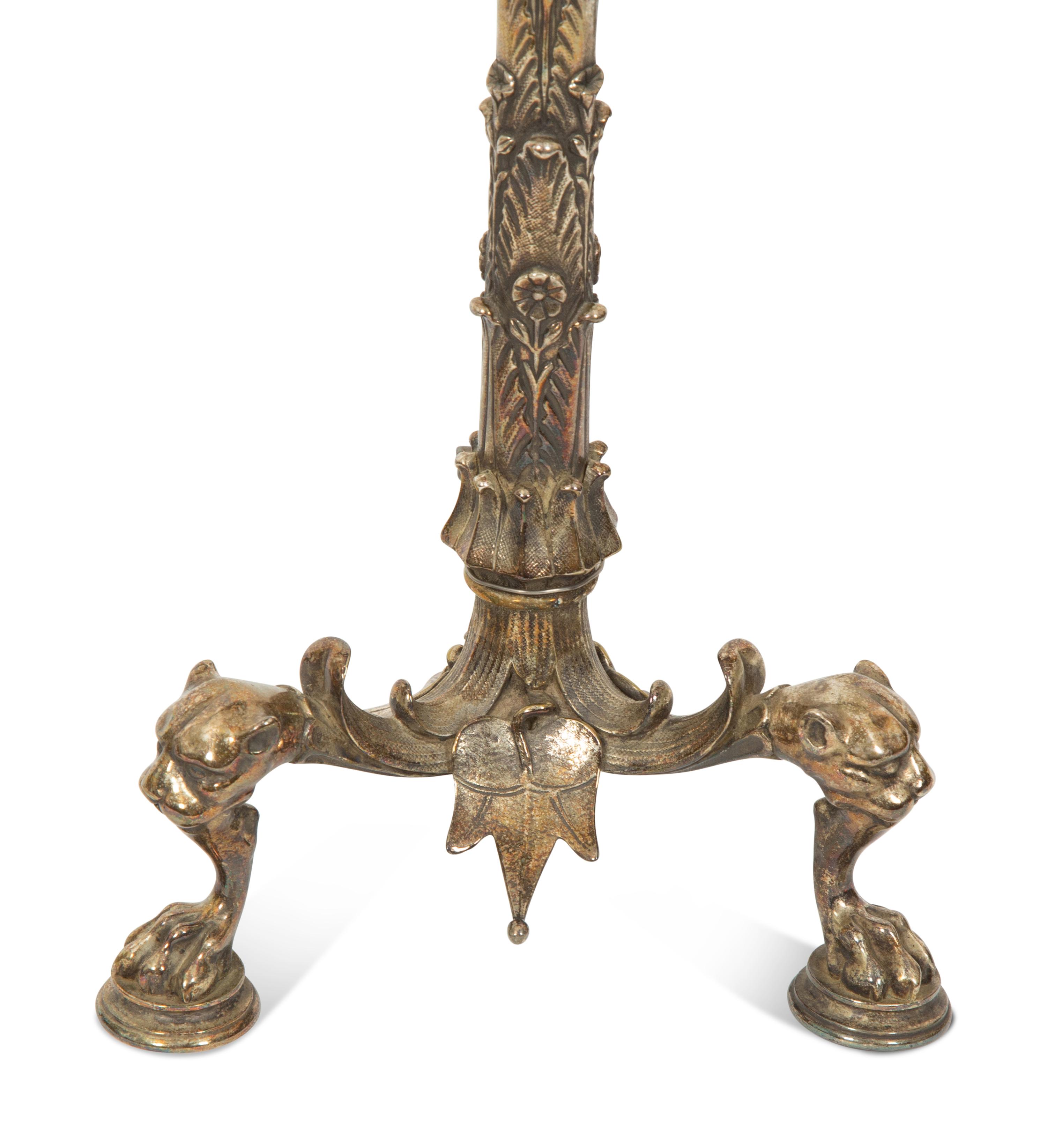 A Pair of Grand Tour Silvered Bronze Candelabra Mounted as Lamps