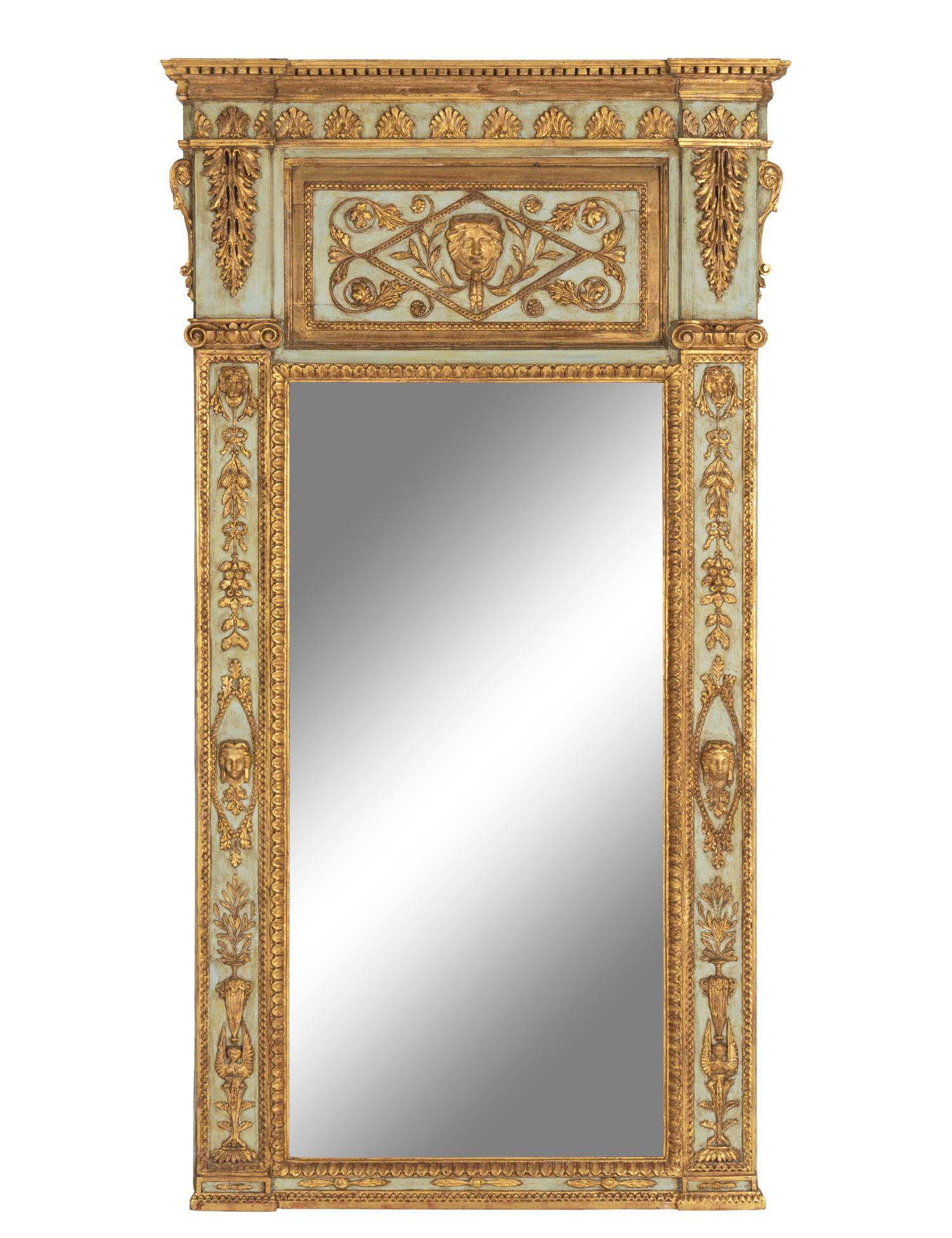An Italian Neoclassical Painted and Parcel Gilt Mirror