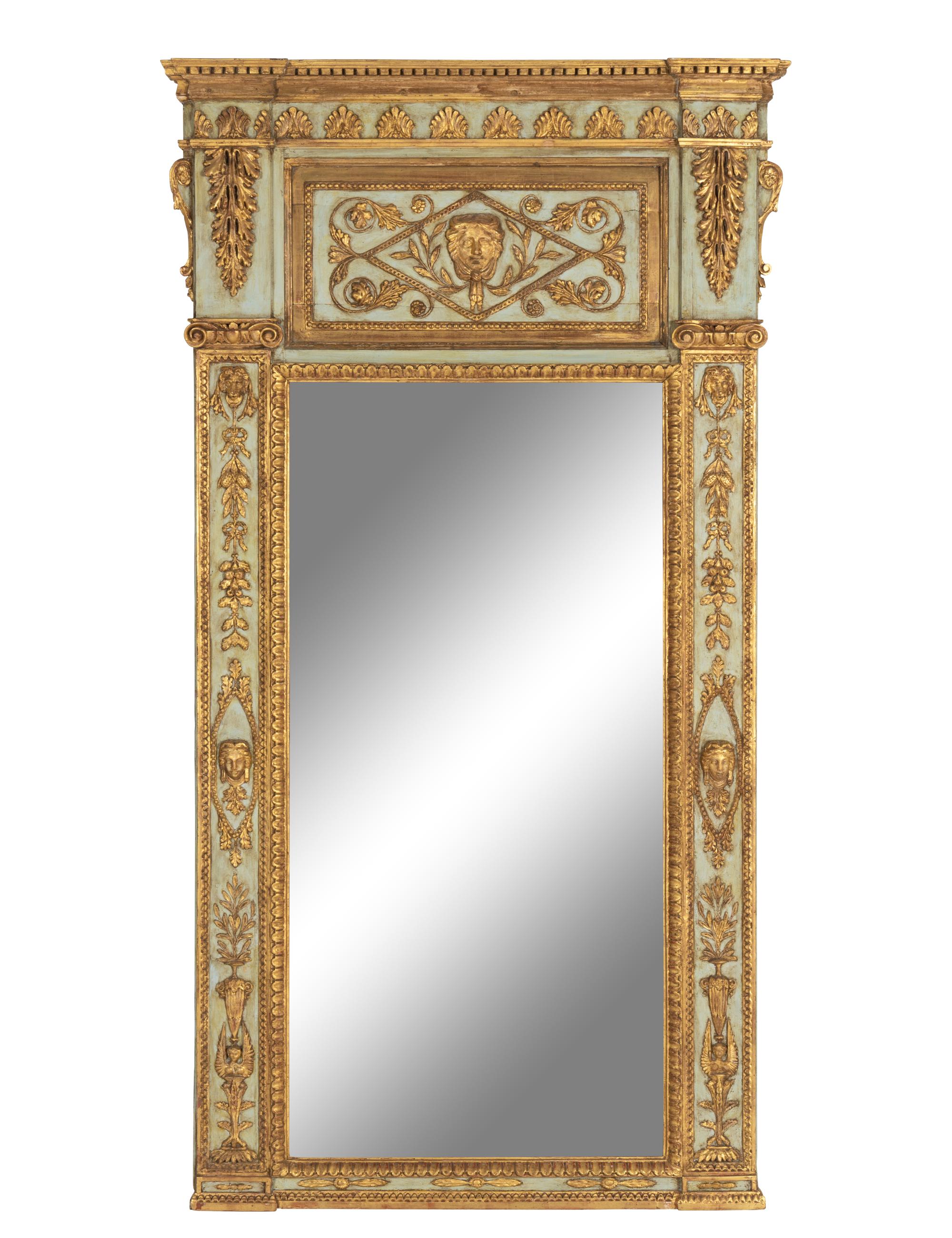 An Italian Neoclassical Painted and Parcel Gilt Mirror
