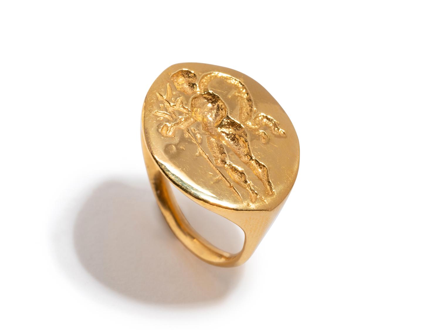 A Greek Style Gold Finger Ring with the Greek God Dionysos