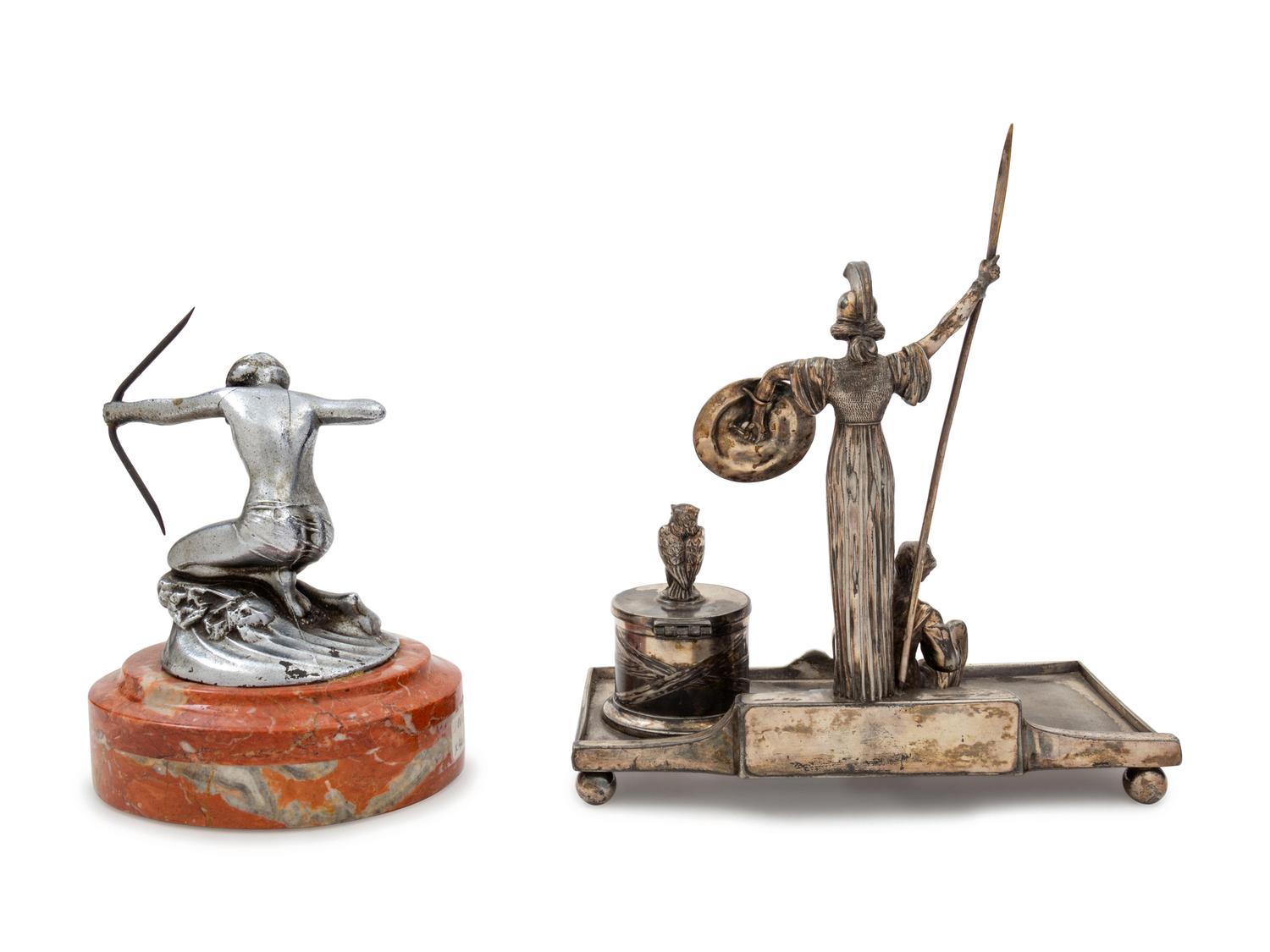 Two Silvered Metal Figural Articles