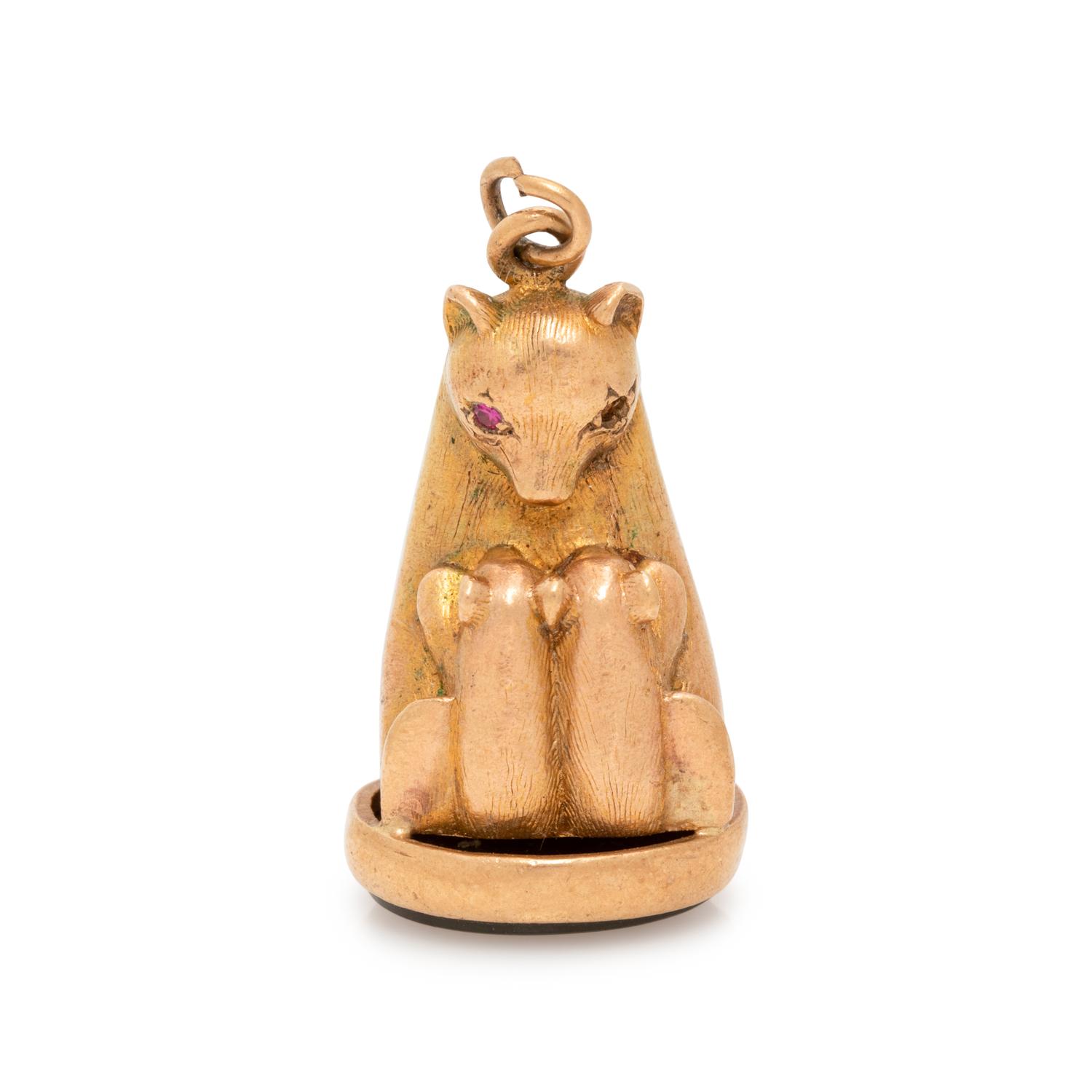 YELLOW GOLD AND HARDSTONE BEAR CHARM