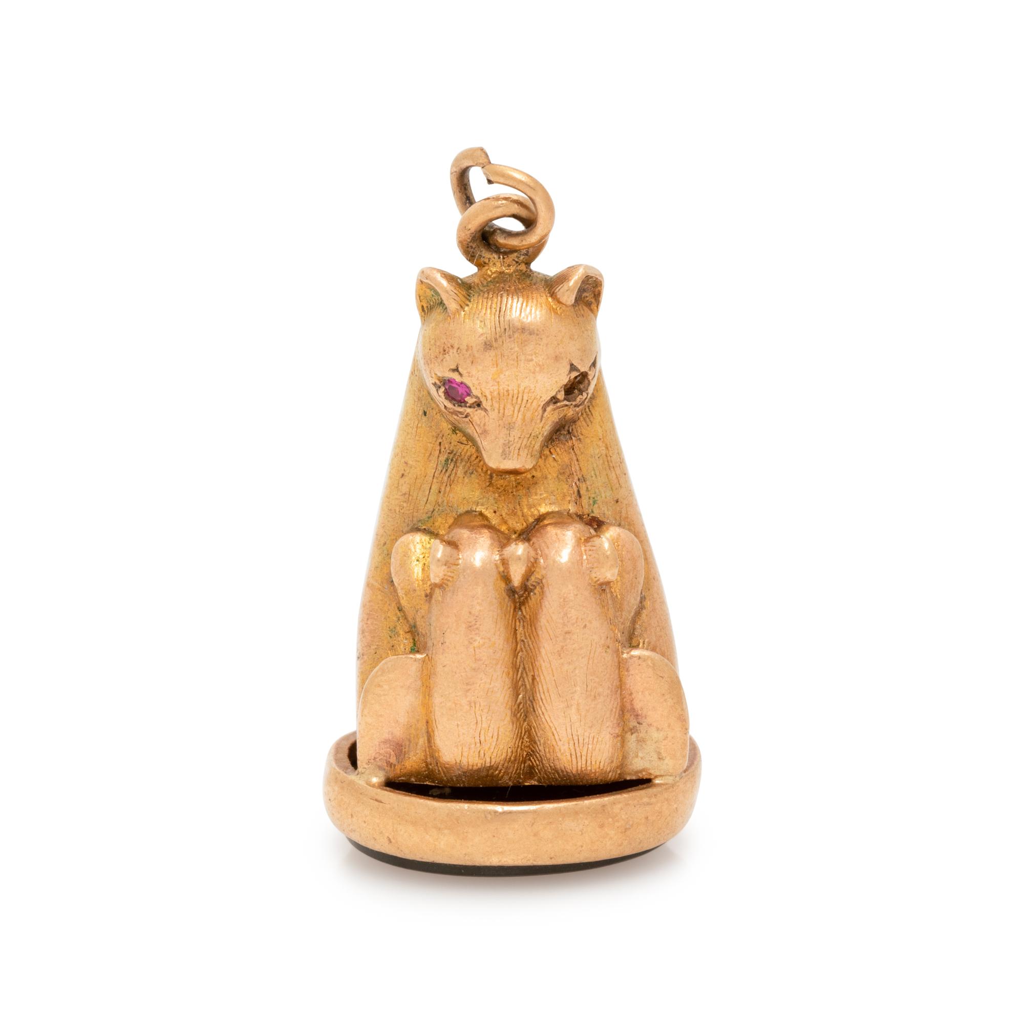 YELLOW GOLD AND HARDSTONE BEAR CHARM