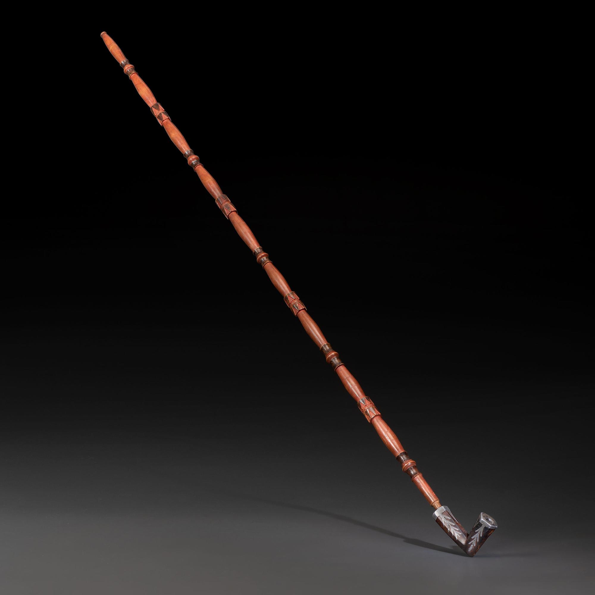 Monumental Ojibwe Calumet Pipe, with Fine Lead Inlay Burl Bowl