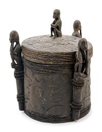A Borneo Ceremonial Wood and Woven Wicker Lidded Pot