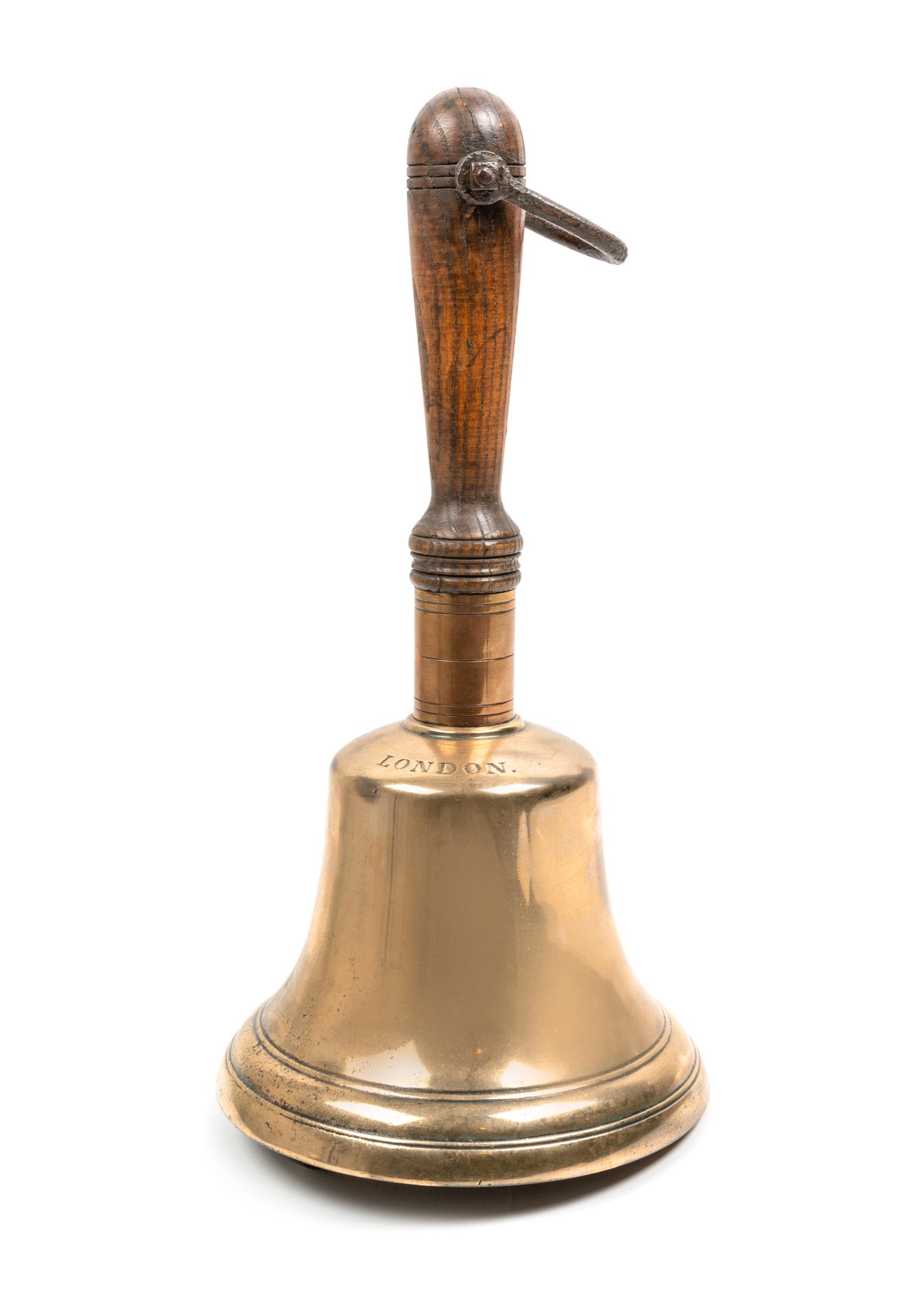 An English Brass Hand Bell Height 16 inches. — MEARS, LONDON, 19TH CENTURY