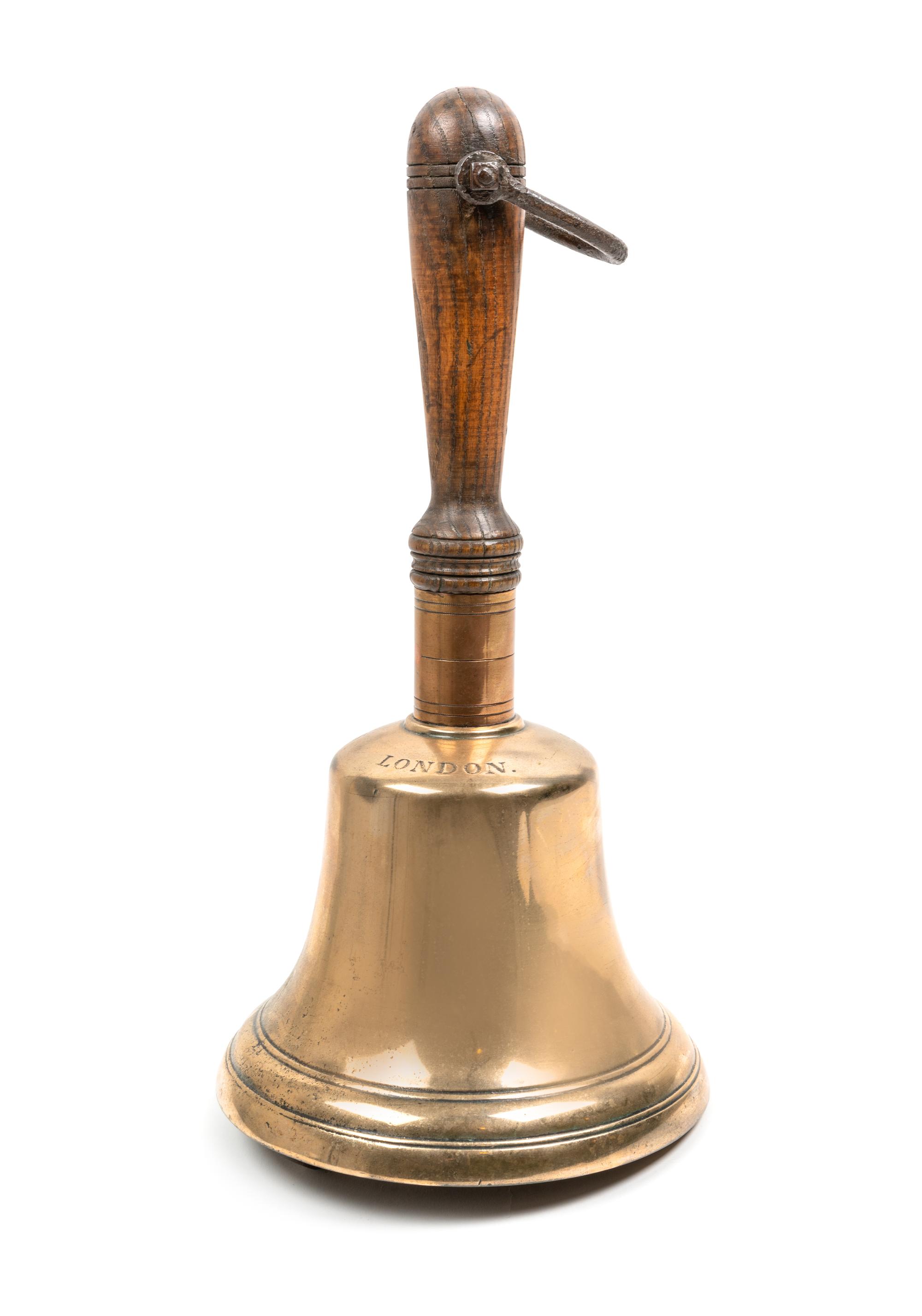An English Brass Hand Bell Height 16 inches. — MEARS, LONDON, 19TH CENTURY