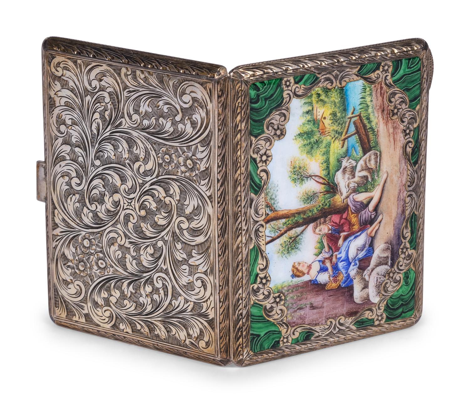 A Continental Enameled Silver Cigarette Case