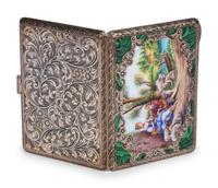 A Continental Enameled Silver Cigarette Case