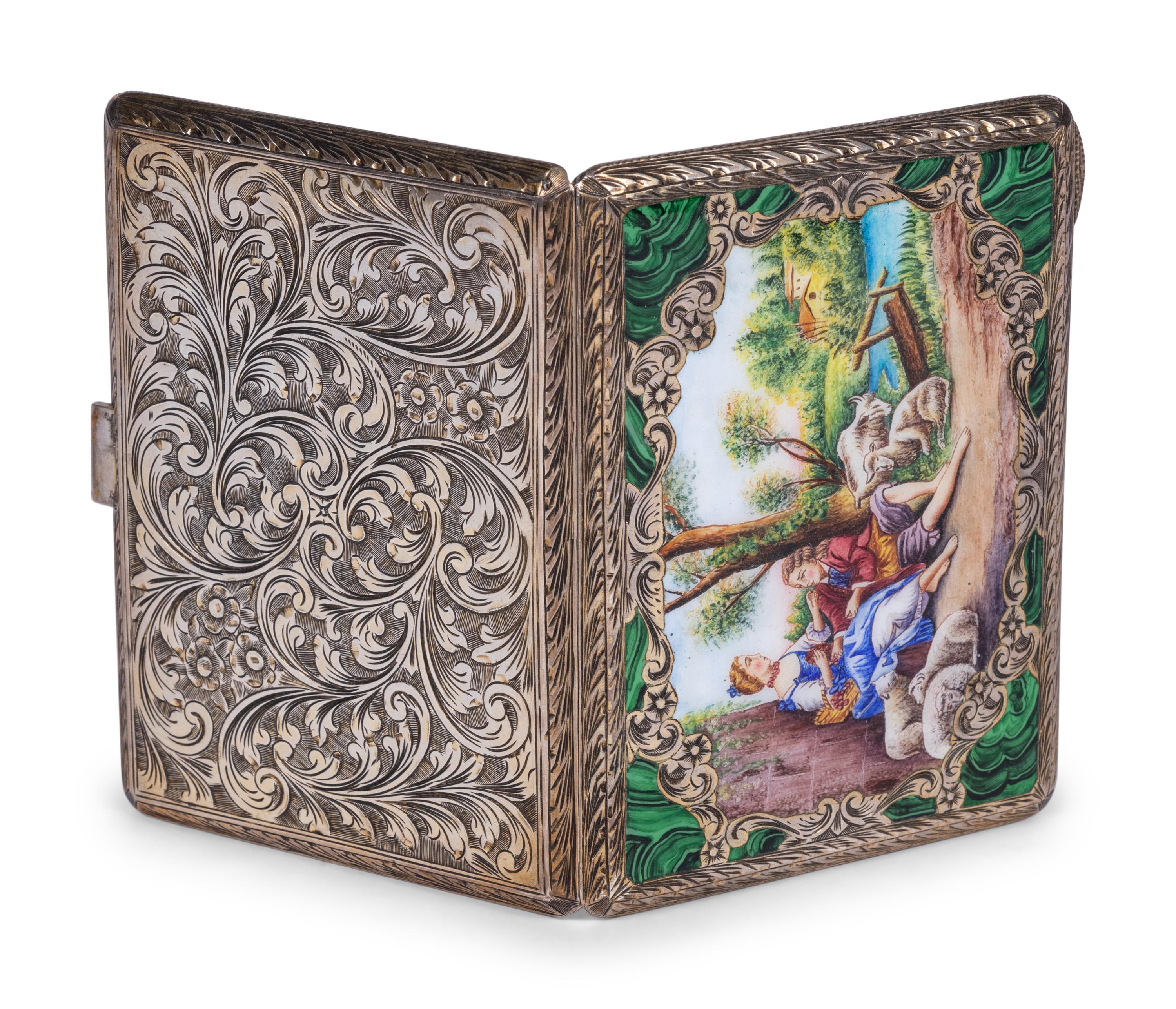 A Continental Enameled Silver Cigarette Case