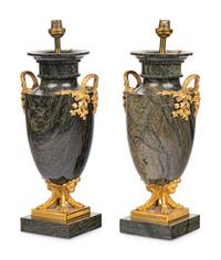 A Pair of French Gilt Bronze Mounted Green Marble Vases