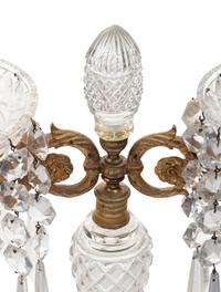A Pair of English Gilt Metal Mounted Cut Glass Girandoles