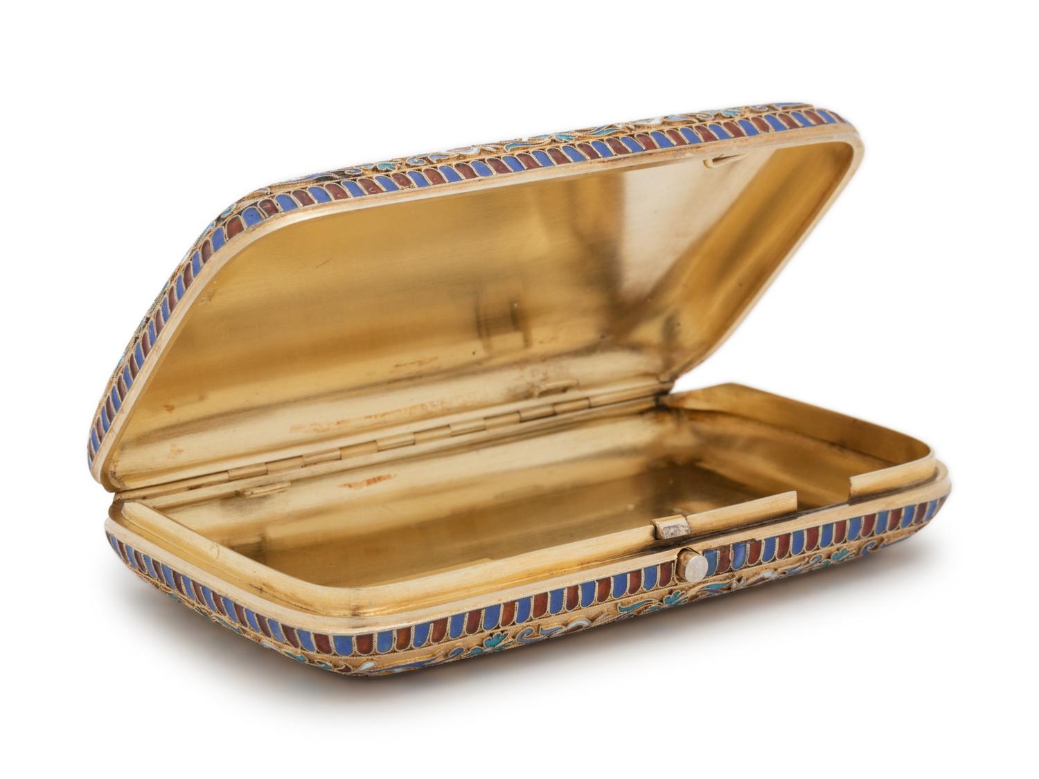 A Russian Silver-Gilt and Enameled Cigarette Case